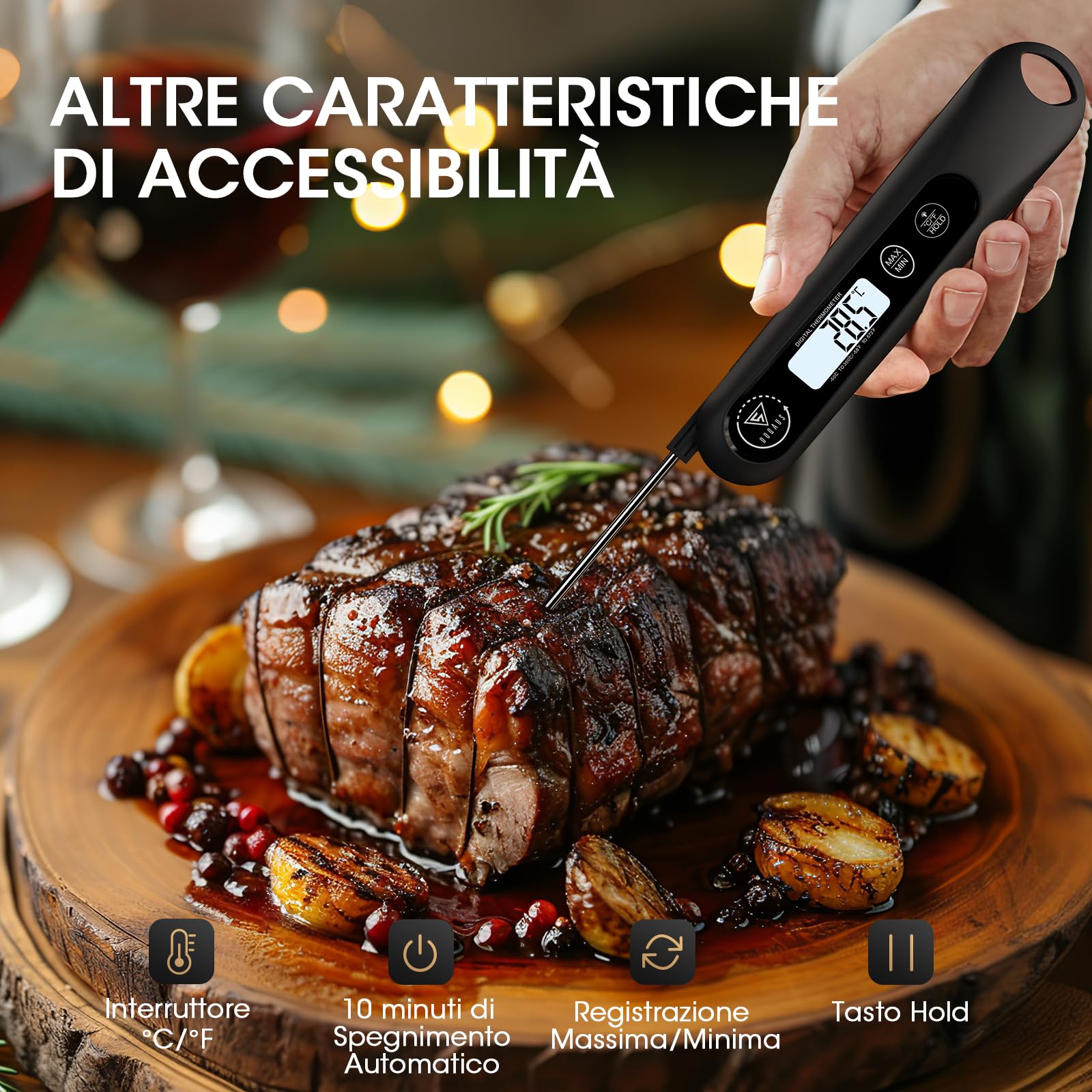 DOQAUS Termometro da Cucina Digitale, Lettura Istantanea con Sonda Pieghevole, per Carne Barbecue Alimenti