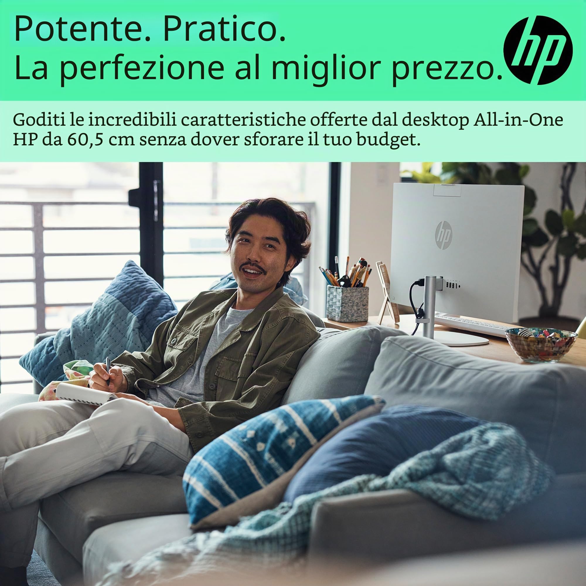 HP All-in-One 24-cr0007ss - Computer desktop da 23,8" FHD (AMD Ryzen 5 7520U, 16 GB RAM, 512 GB SSD, AMD Radeon Graphics, Windows 11 Home) Bianco - Tastiera QWERTY spagnola
