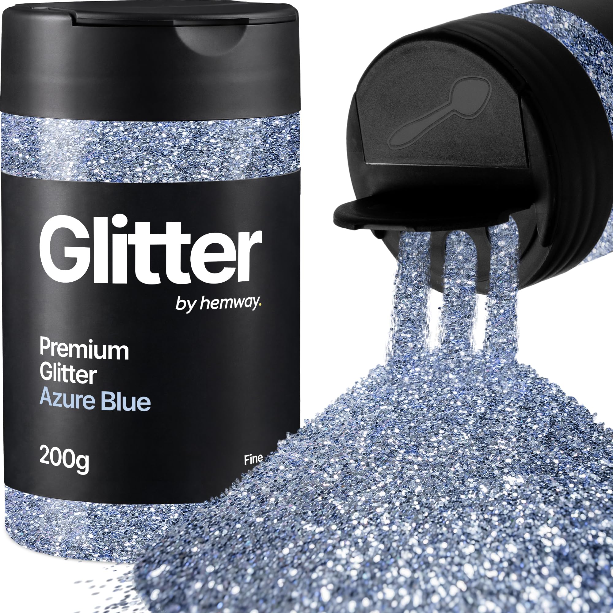 Hemway Azure Blue Glitter Shaker, 200g Fine Glitter for Crafts Metallic Flake Sequins for Resin & Epoxy Crafts for Decorating, Halloween, Christmas, Nail, Face, Art