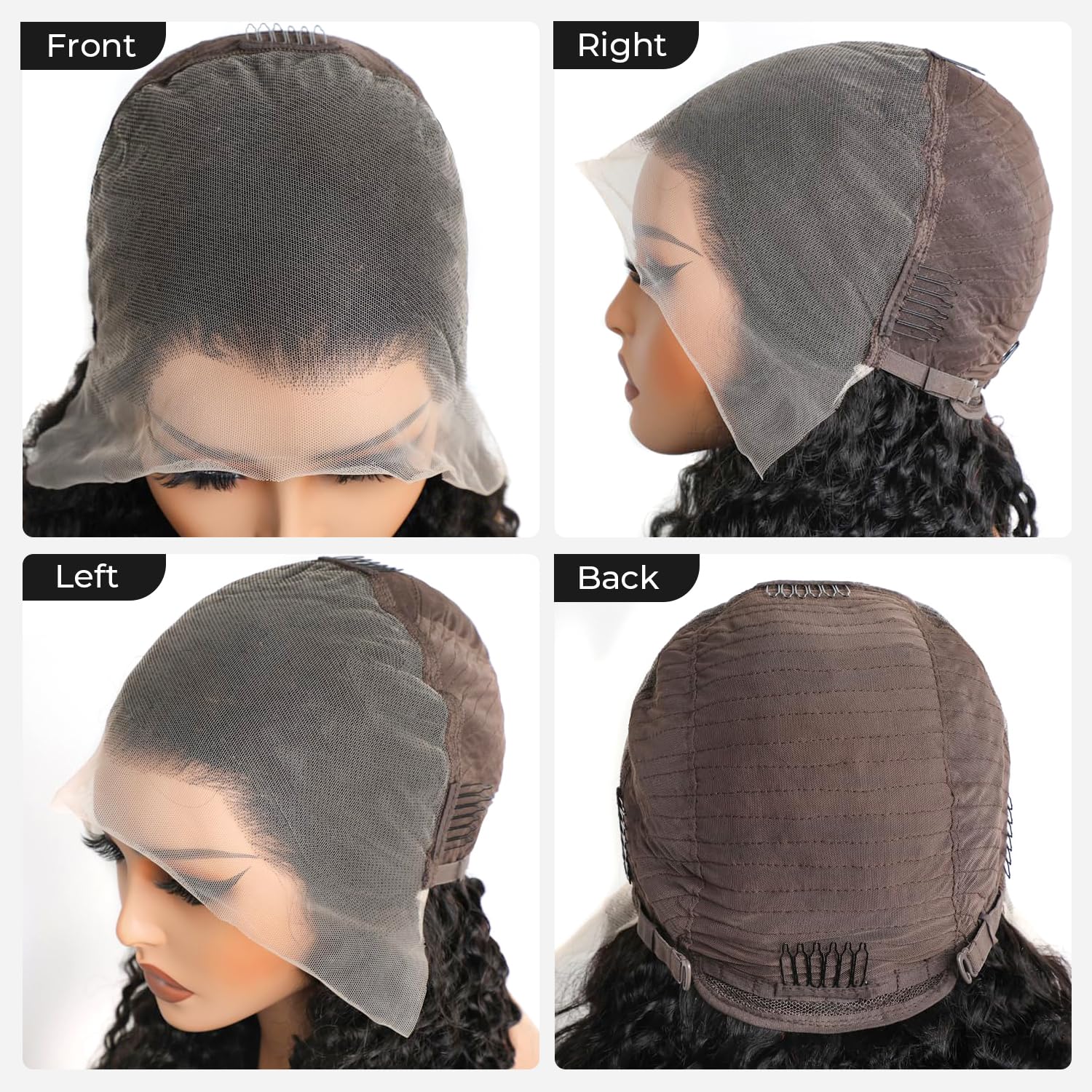 13x6 Deep Wave Lace Front Wigs Human Hair 200% Density Curly Human Hair Wig for Women Natural Black HD Transparent Lace Glueless Frontal Wigs Human Hair Pre Plucked 20 Inch