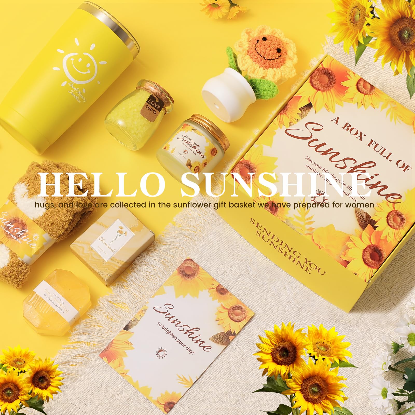 Sunshine Cestas de Regalo para Mujeres Hermanas Set de 7 Piezas Cuidado Personal Amistad