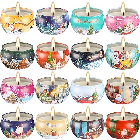 Festive Christmas Wax Candle Set-16 Unique Scents of the Holidays, 2.5oz