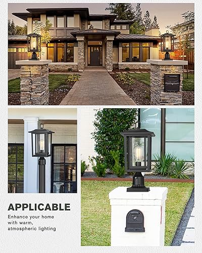 Miniatura 7 de Beionxii A197P-2PKBS - Luces de poste para exteriores, lámpara de poste del atardecer al amanecer con base de montaje en muelle, aluminio fundido