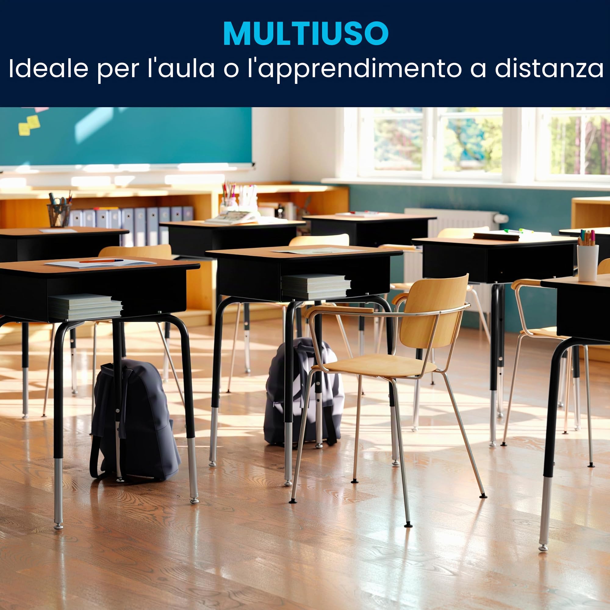 Flash Furniture FD-Desk-GG - Scrivania per Studenti con Scatola Porta Libri in Metallo Aperta Frontale, Colore: Nero