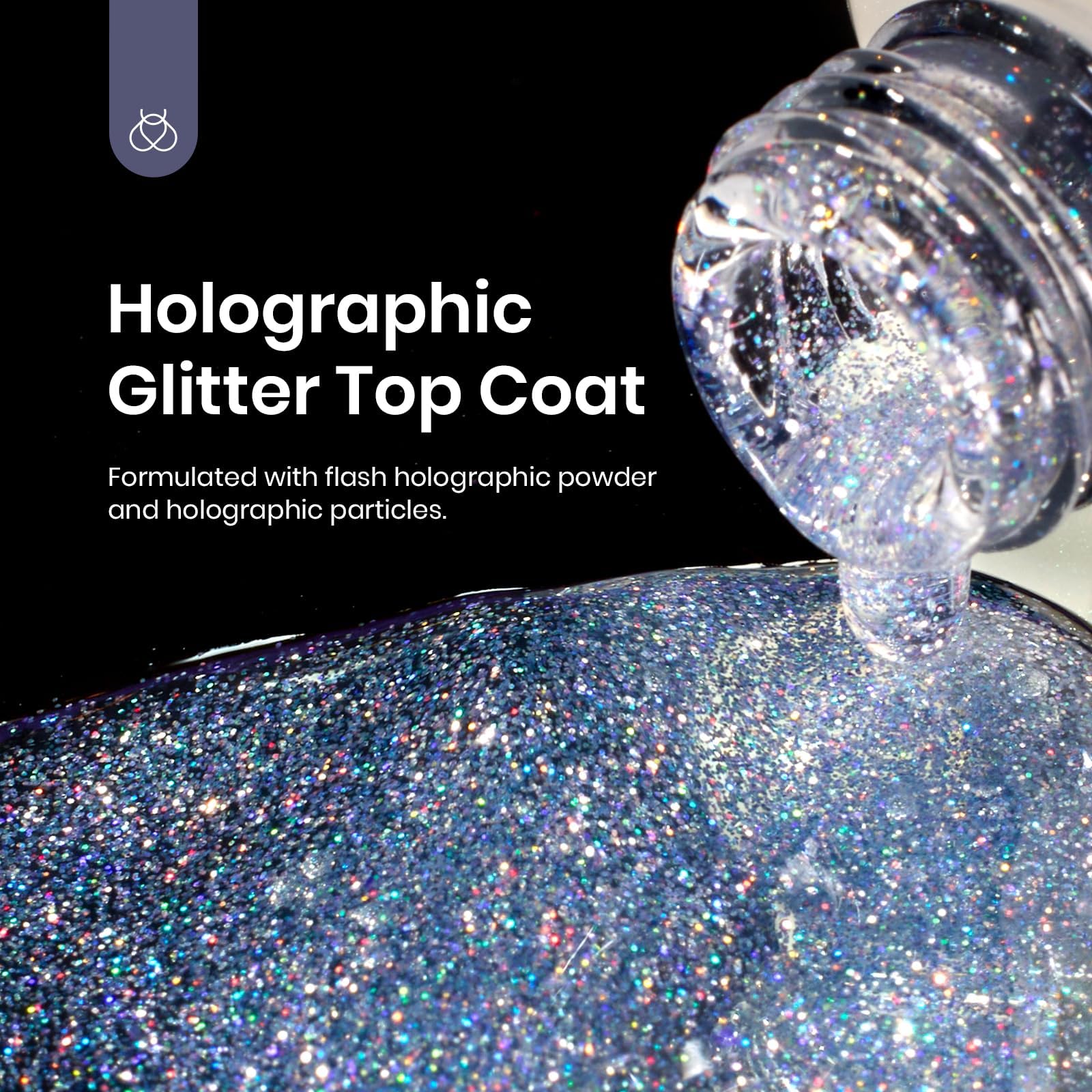 Beetles Gel Nail Polish 15ML Holographic Glitter Top Coat Silver Mix Glossy Shiny No Wipe Uv Gel Top Coat Polish Nail Decoration Sparkle Manicure DIY Home Salon - Image 2
