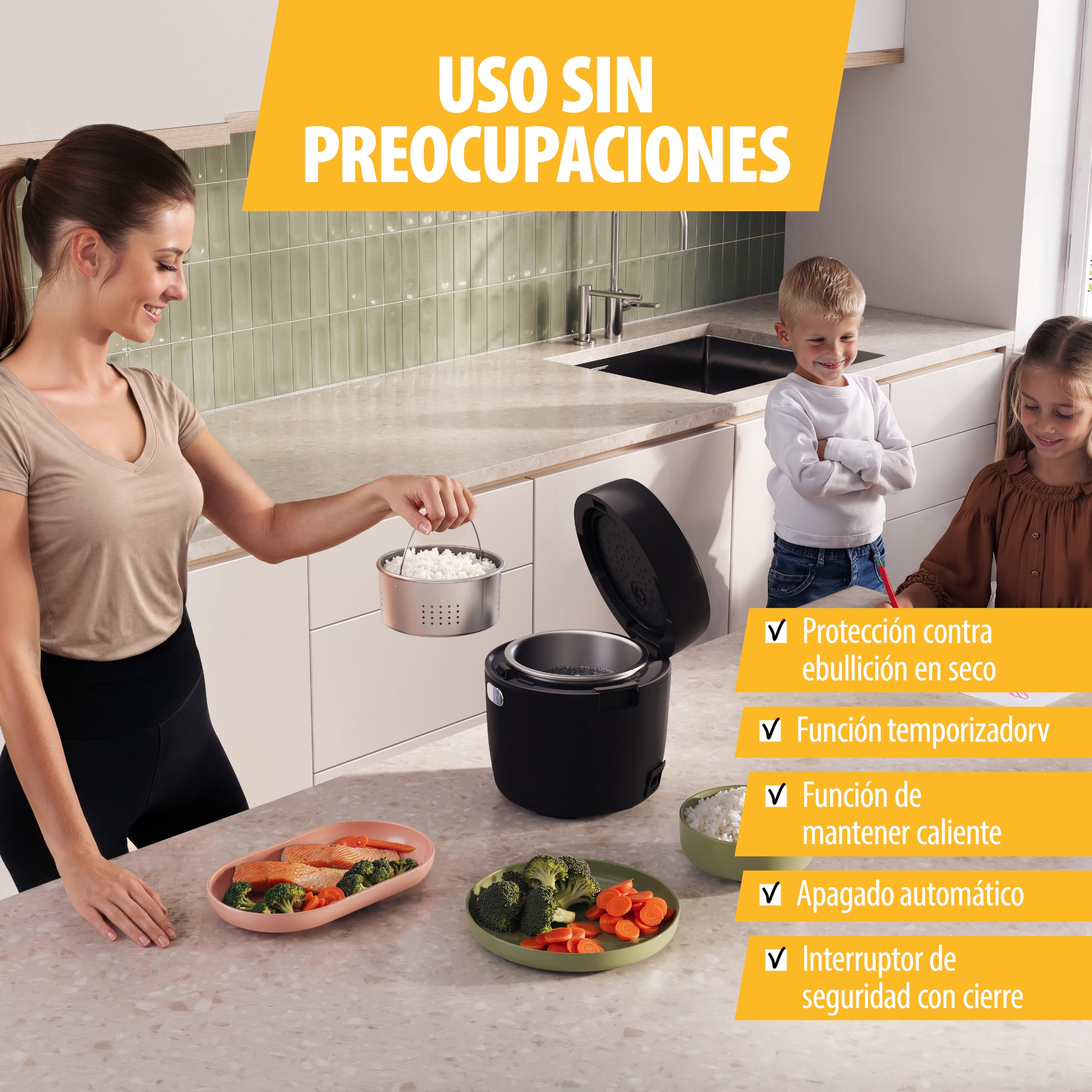 Tristar Arrocera Digital con Función Low Carb, 8 Programas Automáticos, Capacidad de 0,6 L de Arroz, Panel Digital, Fácil de Limpiar, RK-6238