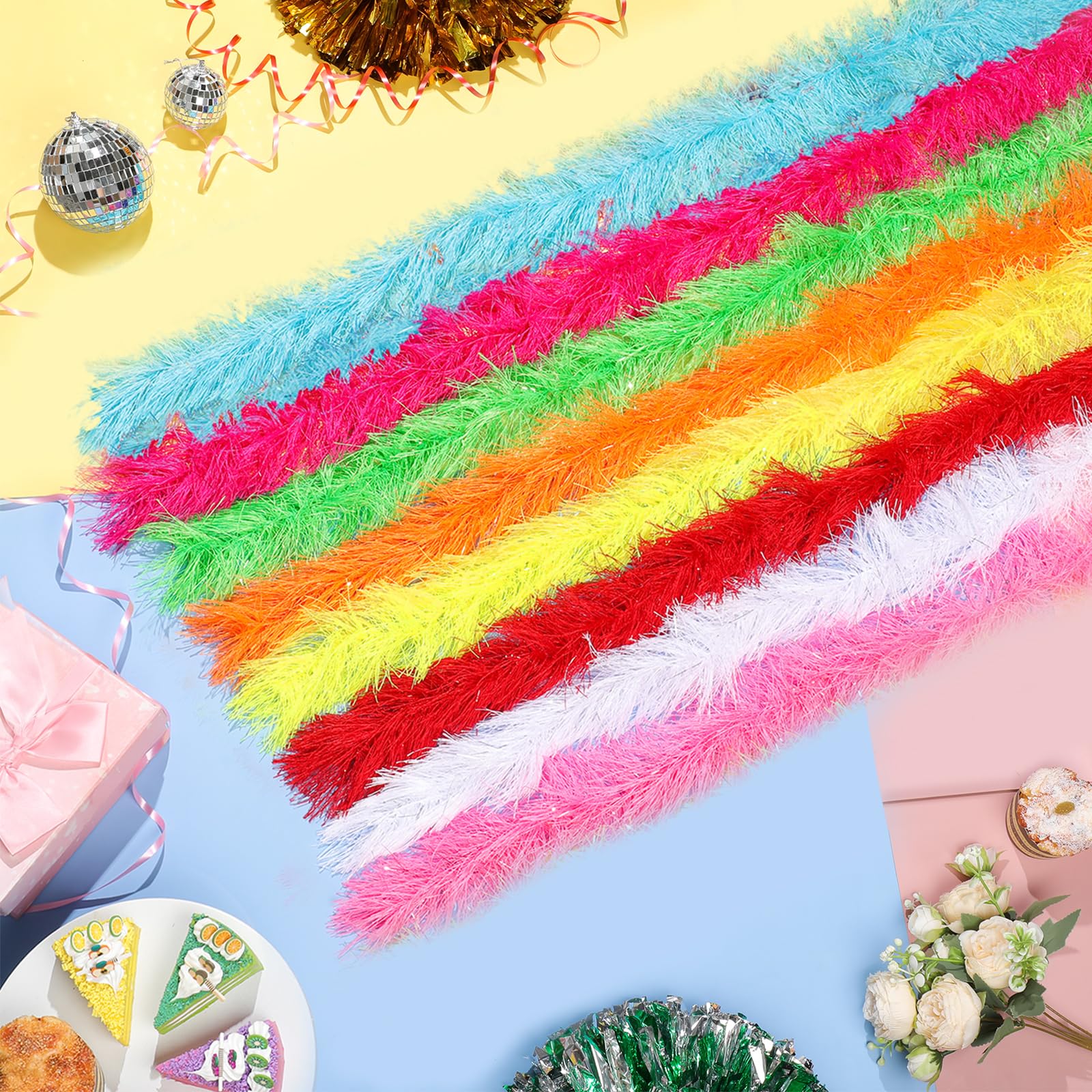 Cindeer 8 Piezas Set de Boas de Plumas Boas Esponjosas Artificiales Decoración para Mujer Niña Disfraz Vestido Fiesta de Té Carnaval Baile Boda
