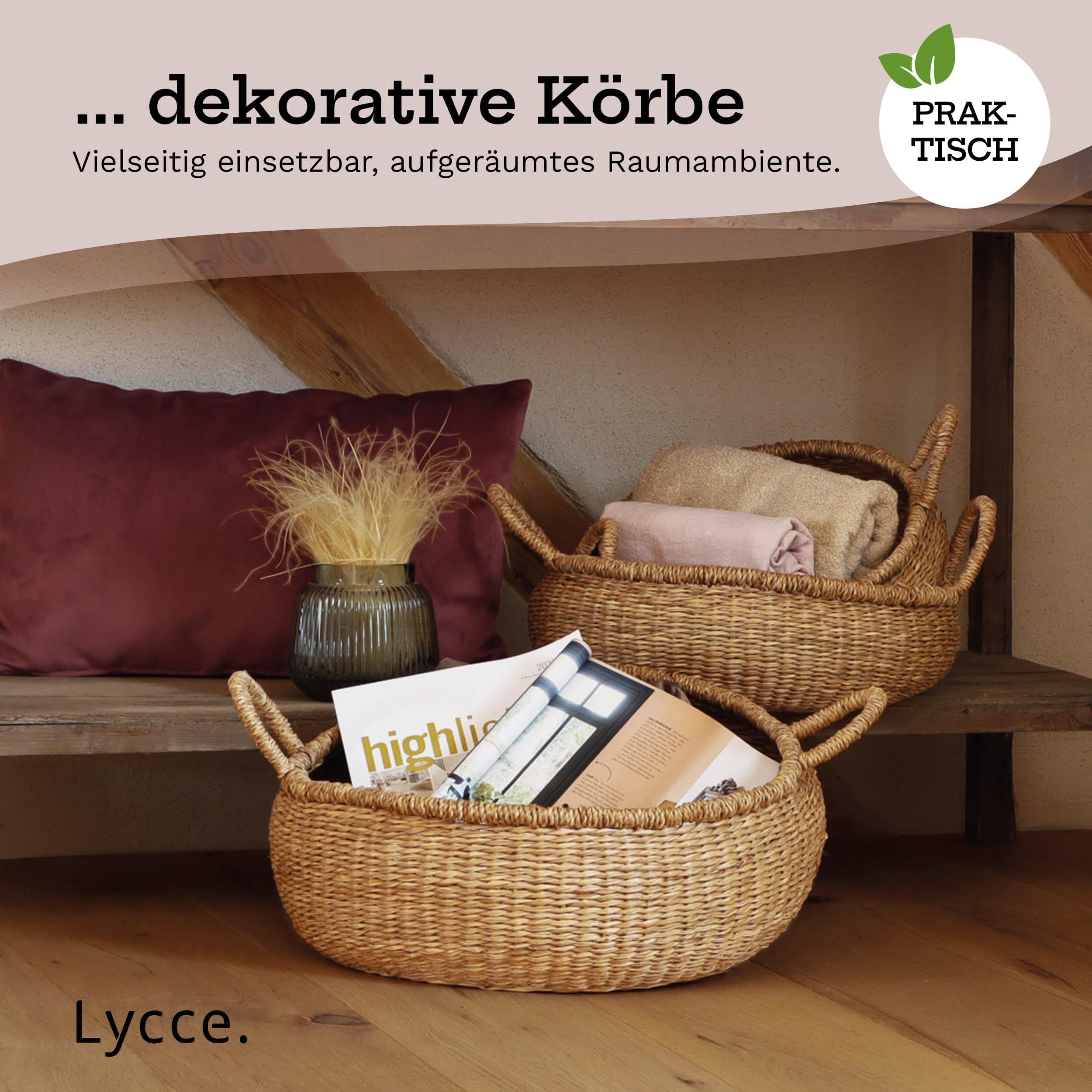 Lycce Aufbewahrungskorb Natur, Korb geflochten aus Seegras | 3er Set