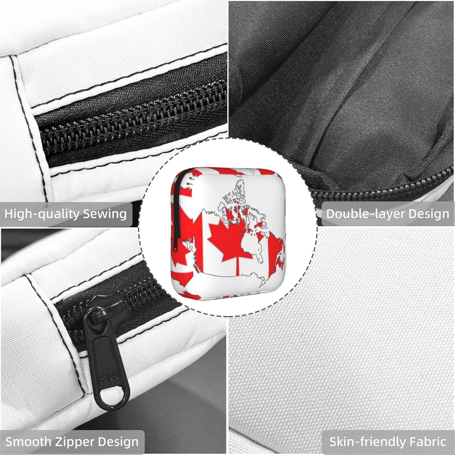 Canadian Flag Map Print Women Period Bag Sanitary Pouch Portable Pad Pouch Tampon Holder Small Zipper Pouch Storage Bag