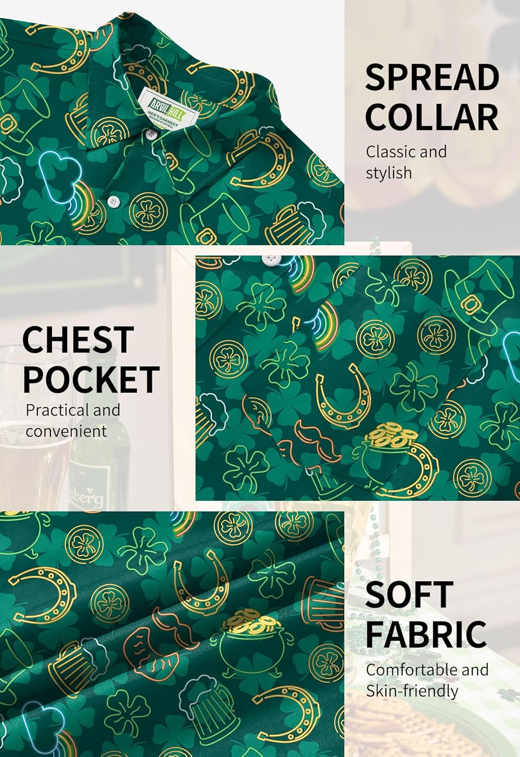 Arvilhill Men's St Patricks Day Printed Button Up Shirt - Image 6