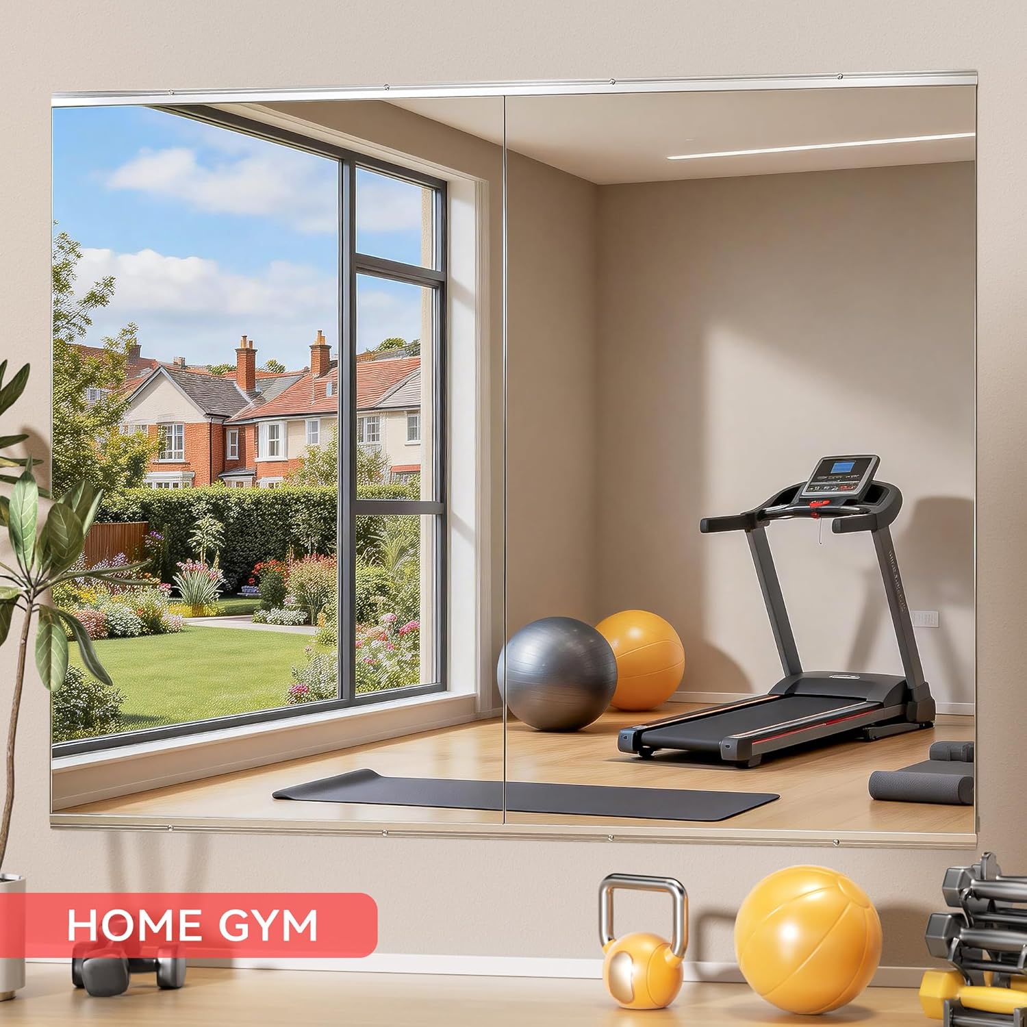 Home Gym Mirror, 48" x 32", 2PCS Large Full Body Mirror for Yoga, Silver Frameless Tempered Glass, Wall-Mounted Wall Mirrors for Home Gym, Workout, Garage, Bedroom, Bathroom, Dance Studio