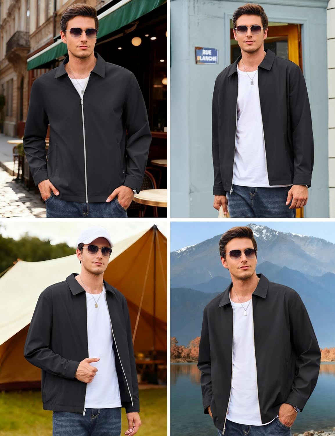 Cotrasen Men's Lightweight Jackets Full Zip Up Laydown Collar Jacket Casual Windbreaker Jackets - Image 2