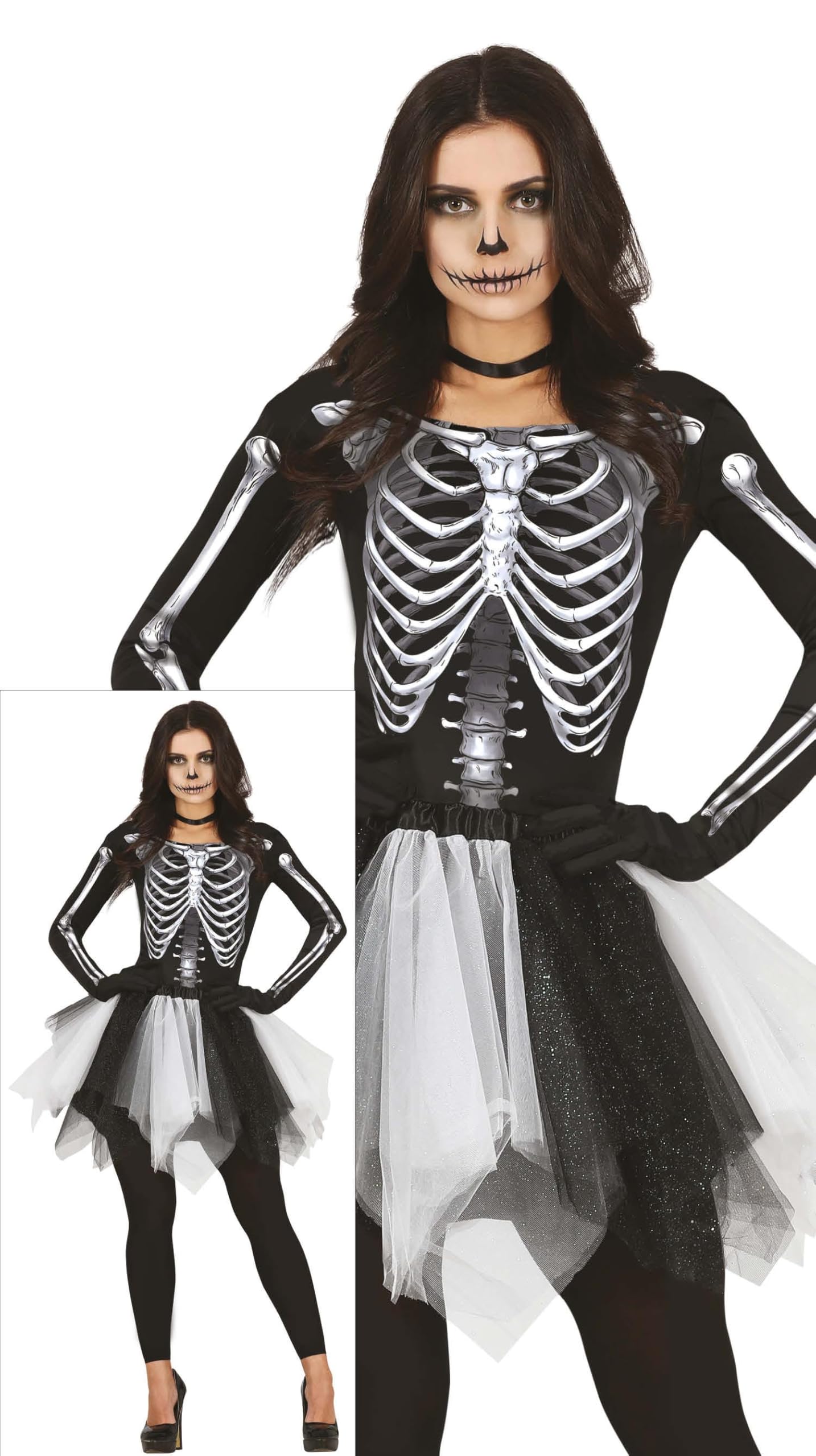 FIESTAS GUIRCA | Skeleton Fancy Dress for Women (8-10/S) - Dress - Halloween, Carnival and Skeleton Fancy Dress Parties - Ideal for Adults - Black and White