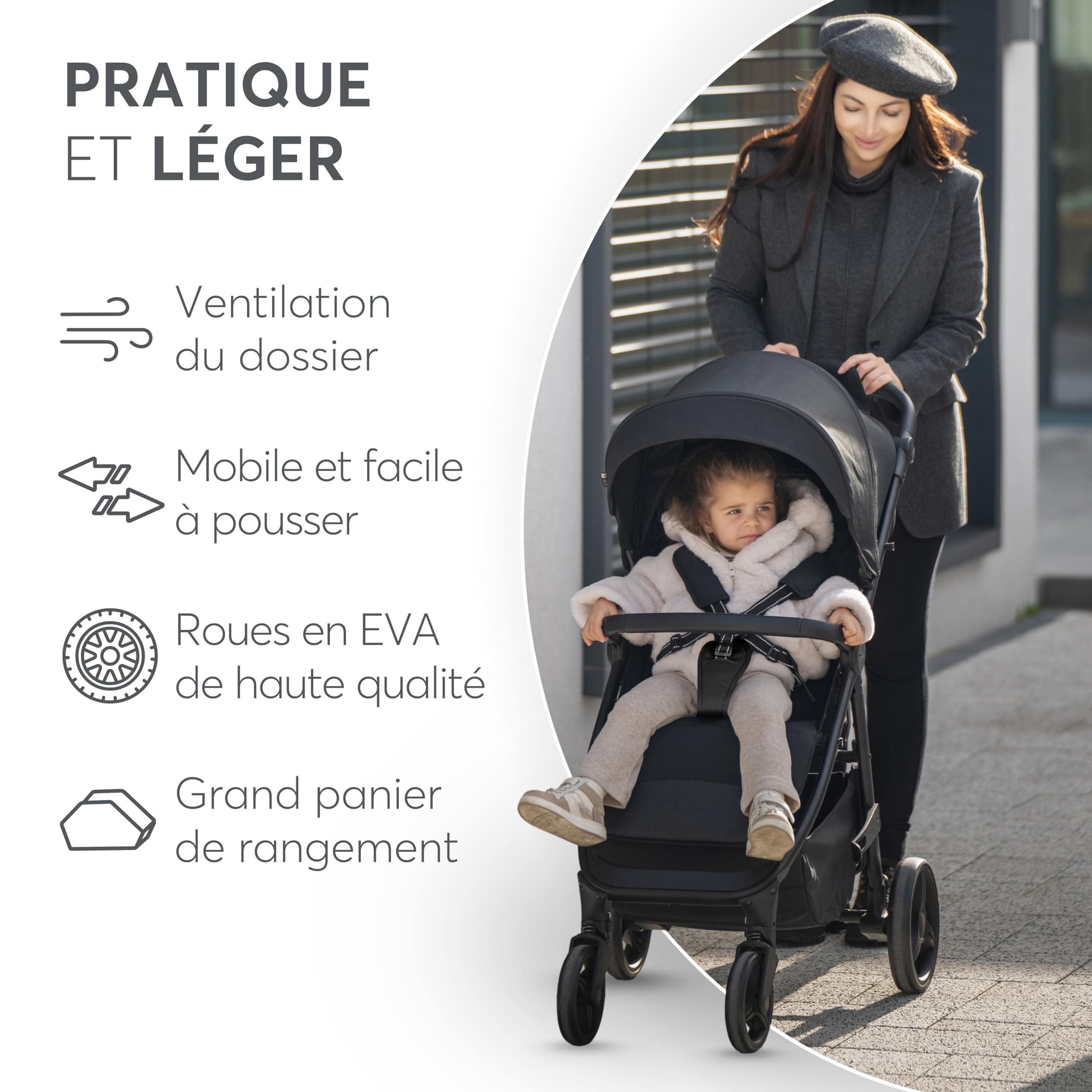 KikkaBoo Poussette Canne Compacte Bébé URBAN, Poussette Compacte Légère, Naissance à 22 kg, Pliage Automatique, Roues EVA avec Suspension, Gris Foncé