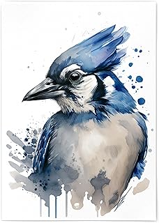 Blue Jay Wall Art Print - Blu Jay Print Poster Unframed - Watercolor Blue Jay Print - Blue Jay Portrait - Blue Jay Painting - Blue Jay Artwork Illustration - Various Sizes Available (5x7)