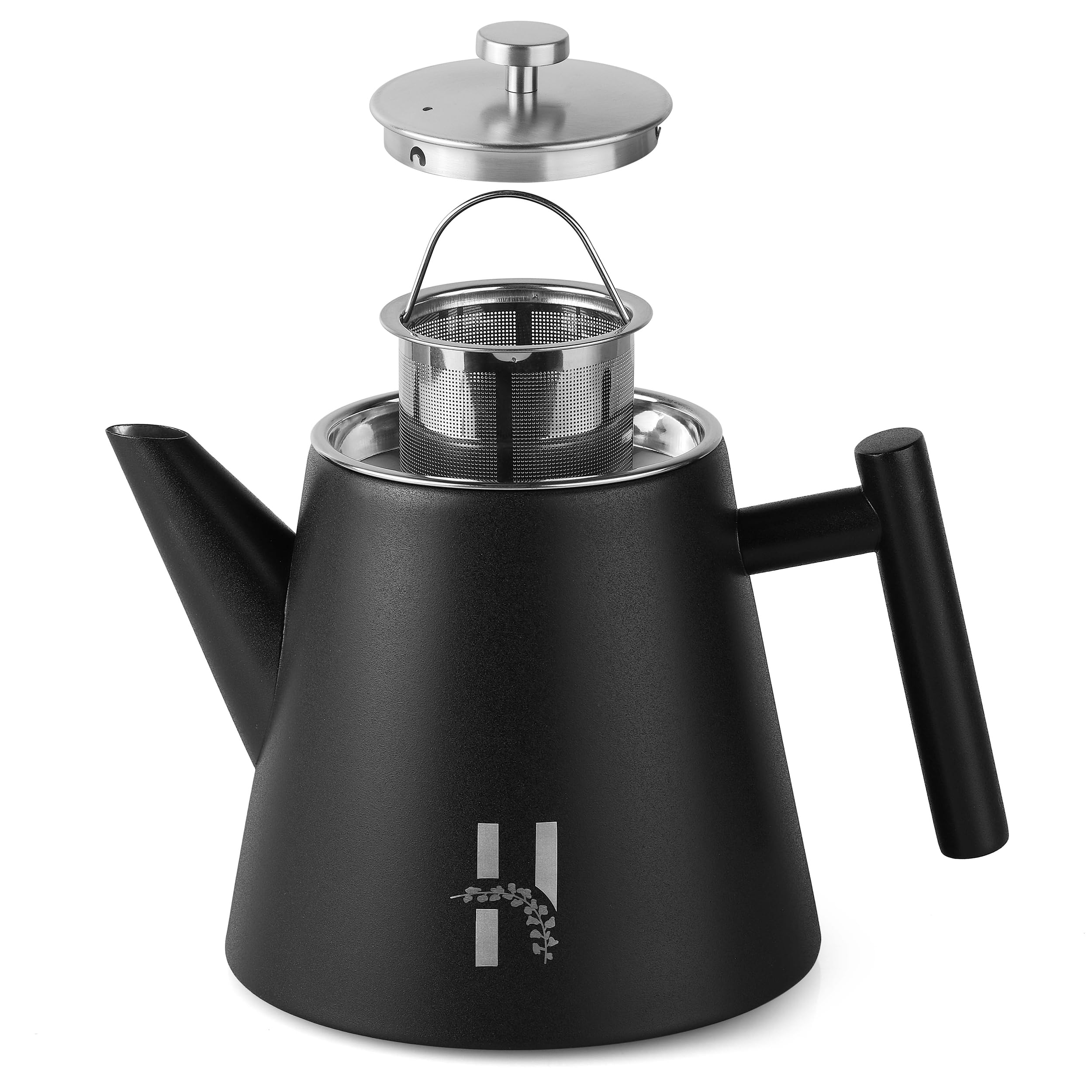 Théière isotherme Hanamura avec infuseur - en acier inoxydable à double paroi 1L - noire moderne pour thé et tisane