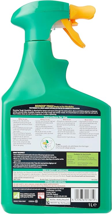 Roundup Fast Action Weedkiller Pump 'N Go Ready To Use Spray, 5 Litre & Tough Weedkiller, Spray, 1 Litre