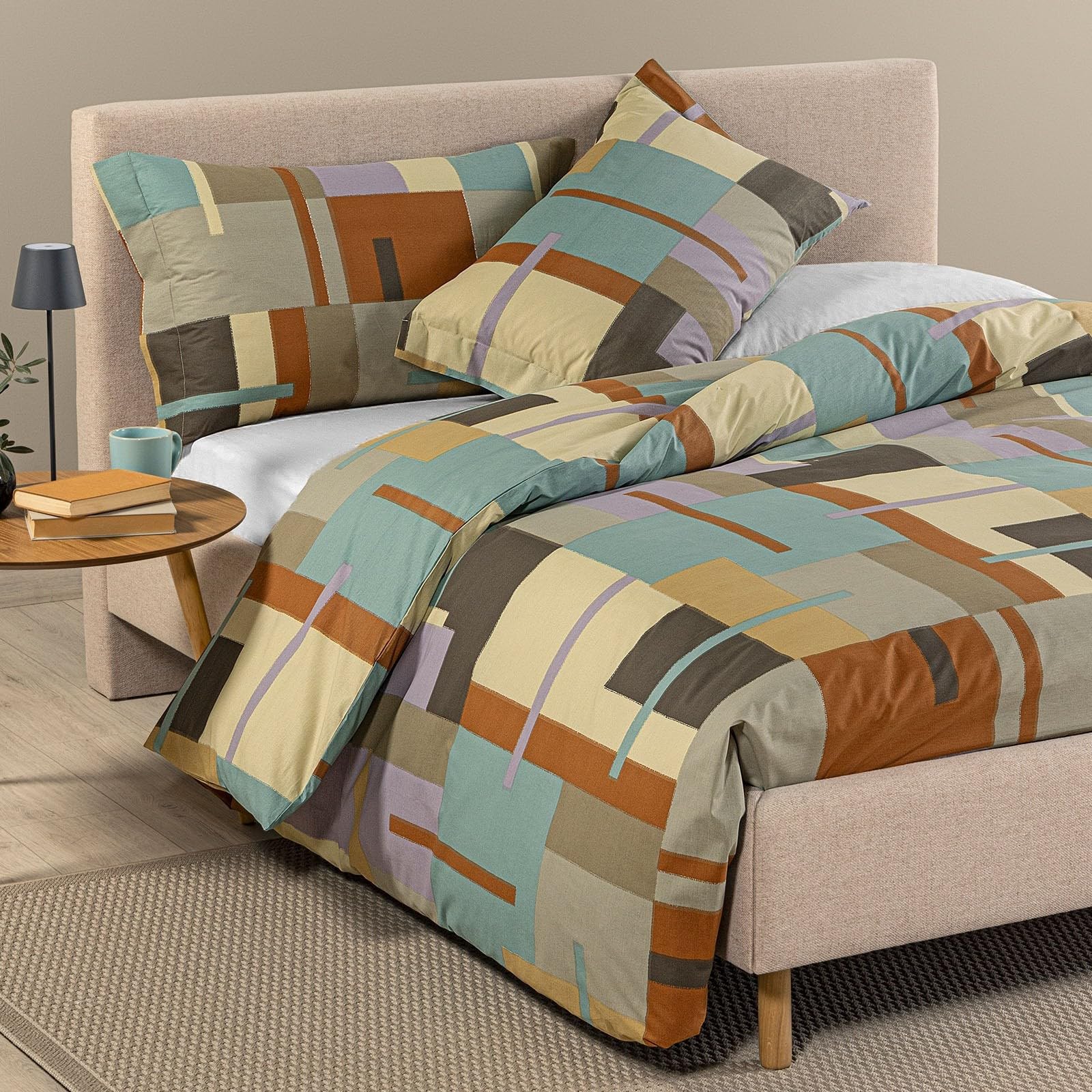 Parure de lit simple coton multicolore drap housse taie Caleffi Lennox