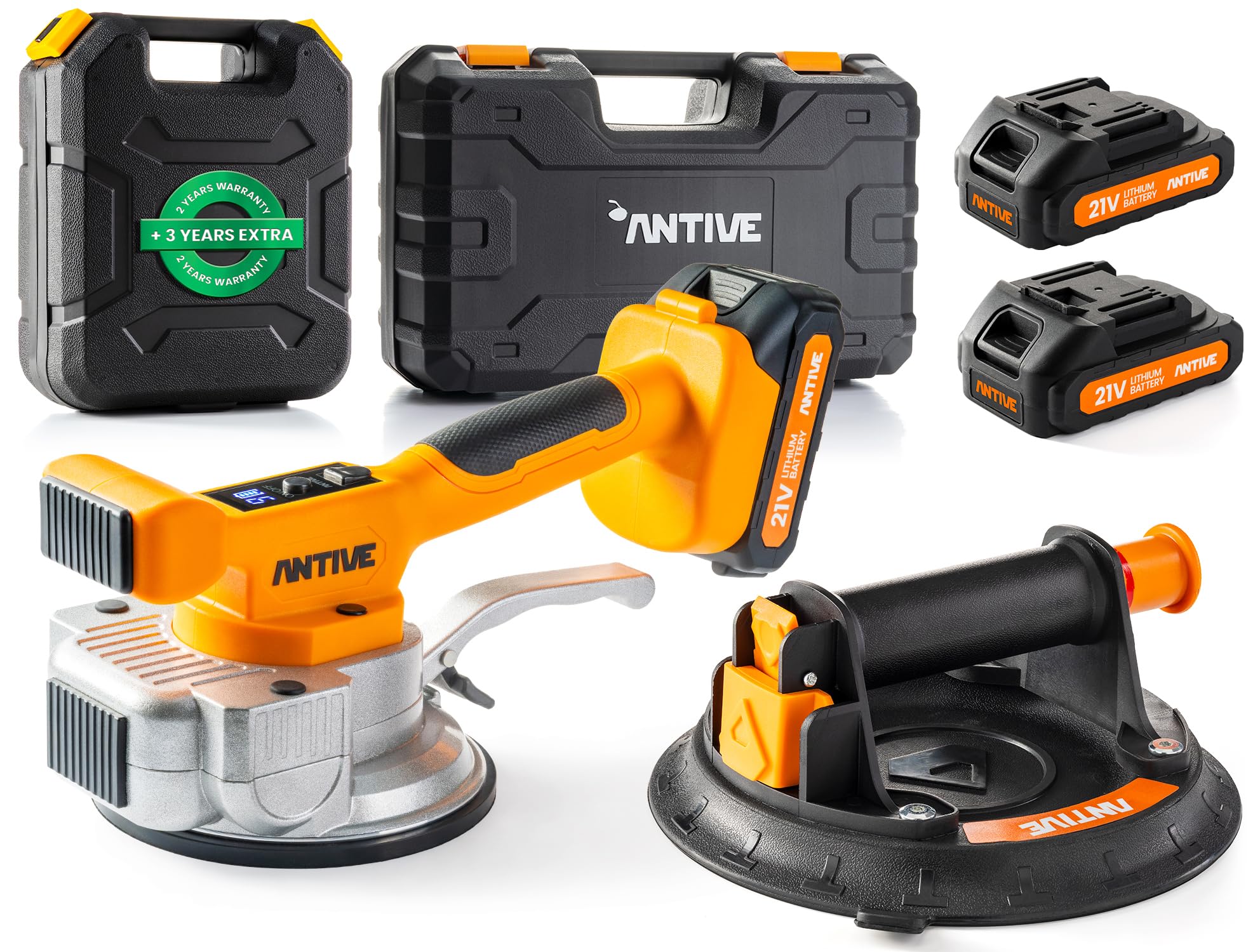 Tile Vibration Tool Pro Set with 21V Batteries & 8″ Vacuum Suction Cup – 110 lb. Tile Suction Cup Tool Power – 9 Tile Vibrator Levels for Leveling