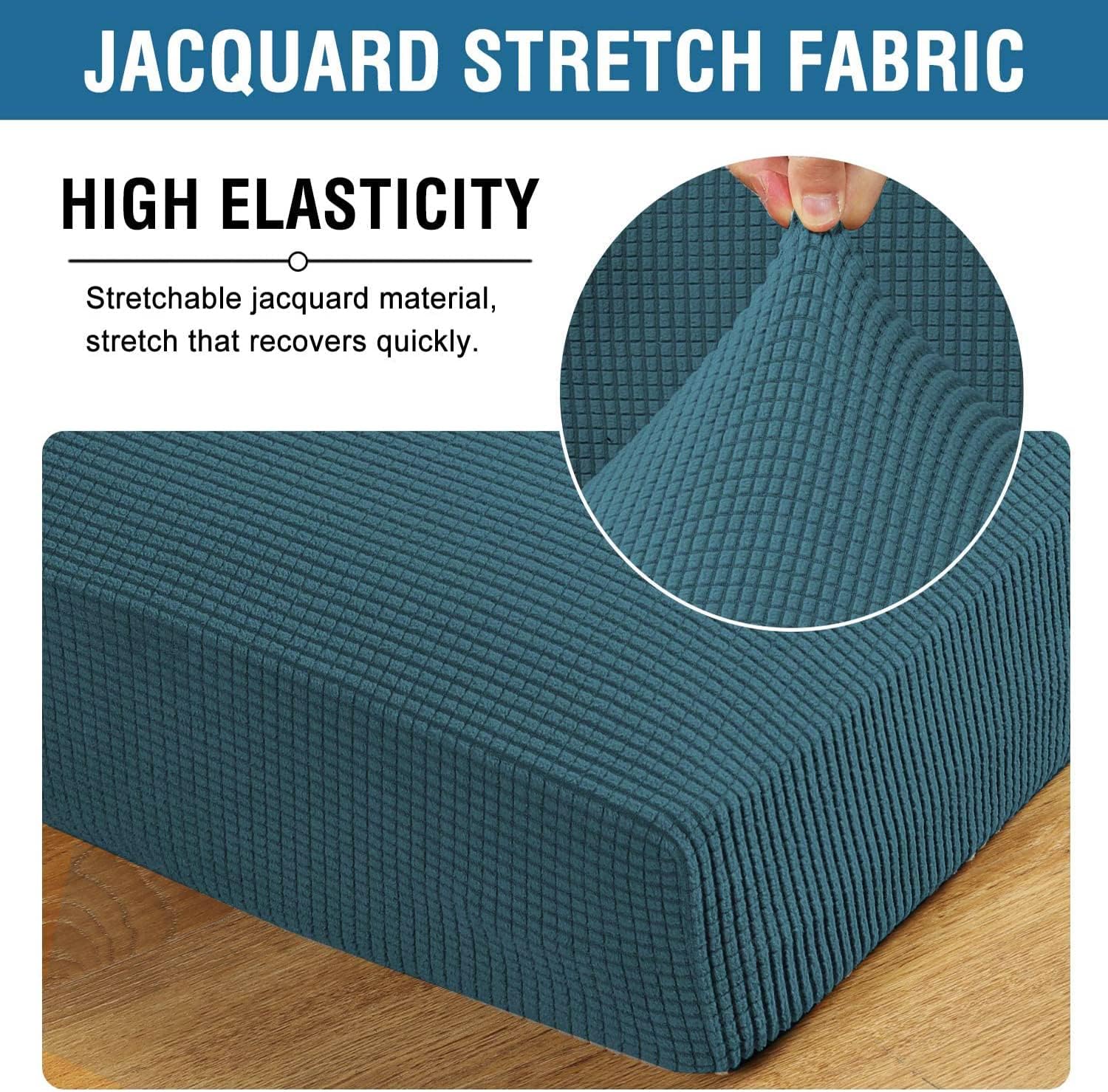 H.VERSAILTEX Stretch Sofa Cushion Covers 3-Piece Set Deep Teal Jacquard Twill Fabric