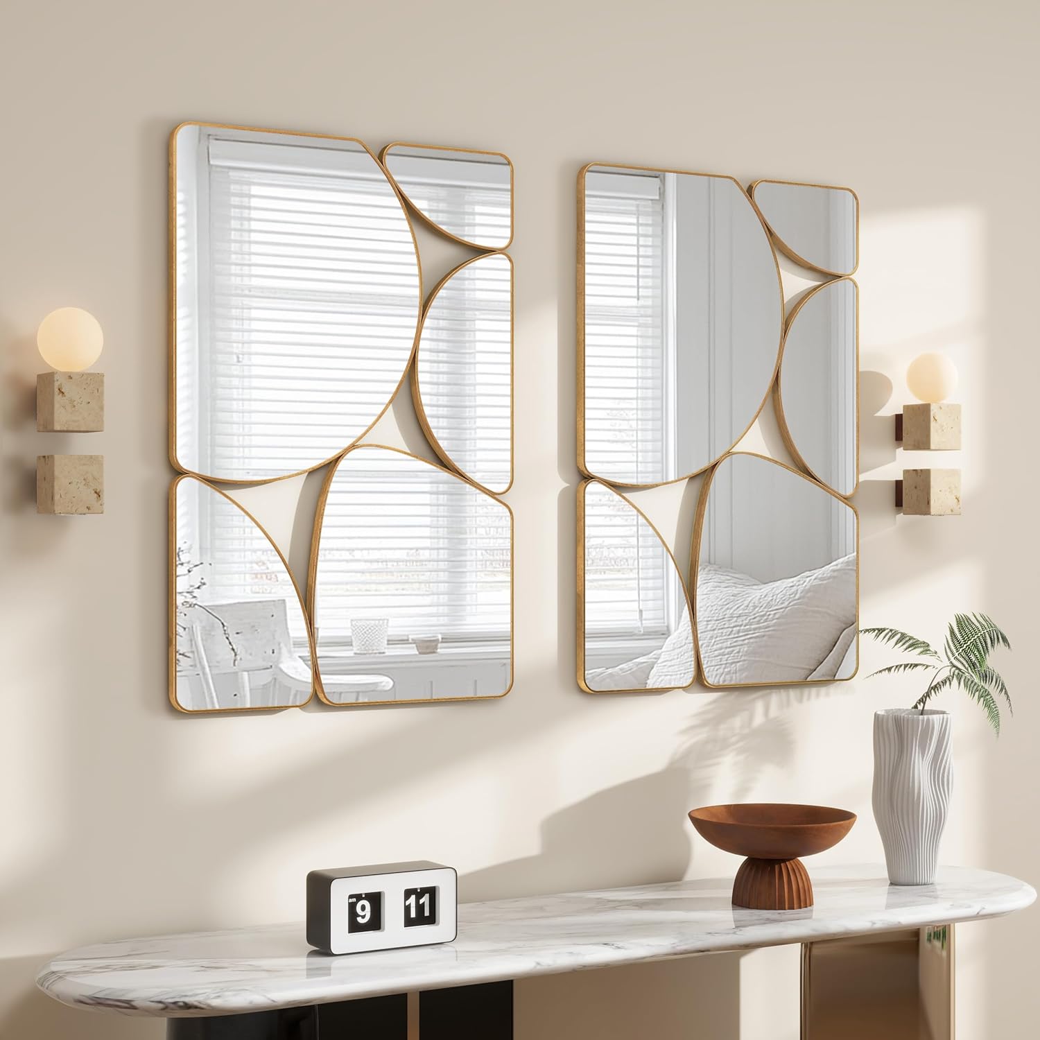 SHYFOY Antique Gold Mirror Wall Decorative, 35.4x23.6 Oblong Odd Mirrors Accent Abstract Mirror for Living Room Fireplace Bedroom Entryway - Image 3