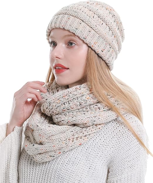 Womens Scarf Beanie Hat Set Thick Winter Infinity Scarf Knit Scarfs for Women