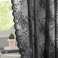 Vista 49 de YJ YANJUN Cortinas traslúcidas negras de 54 pulgadas de largo, panel de cortina de encaje gótico victoriano para cocina, cortinas cortas