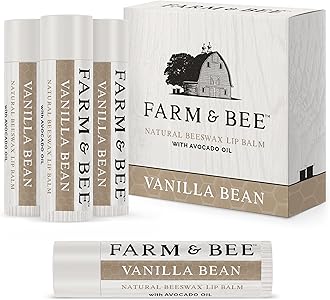 Natural Lip Balm - Organic & Natural Ingredients - Beeswax Based Moisturizing Lip Care Chapstick for Chapped Lips - Great Gift Idea - Farm & Bee - 0.15oz (Pack of 4 - Vanilla Bean)