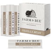 Natural Lip Balm - Organic & Natural Ingredients - Beeswax Based Moisturizing Lip Care Chapstick for Chapped Lips - Great Gift Idea - Farm & Bee - 0.15oz Pack of 4 - Vanilla Bean