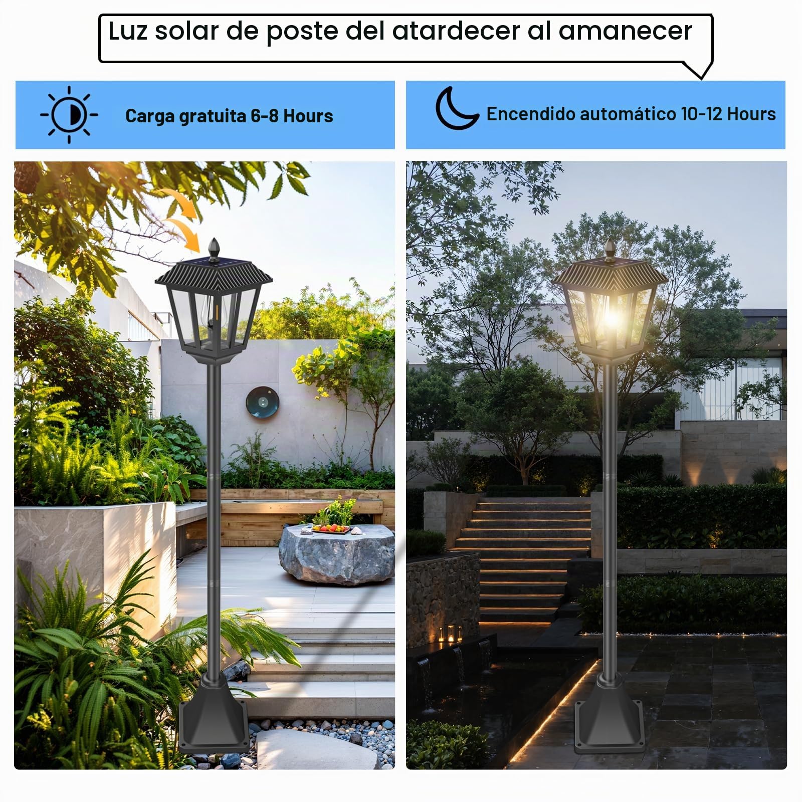 Linterna solar linternas solares de 180 cm para el exterior con linterna de jardín solar de pimazos de tierra para la resistencia a la intemperie, la lámpara de jardín ligera de camino