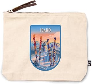 Lantern Press Idaho, Prepare for Takeoff, Skis in Snowbank, 100% Cotton Zipper Pouch, Travel Accessory, Go Bag