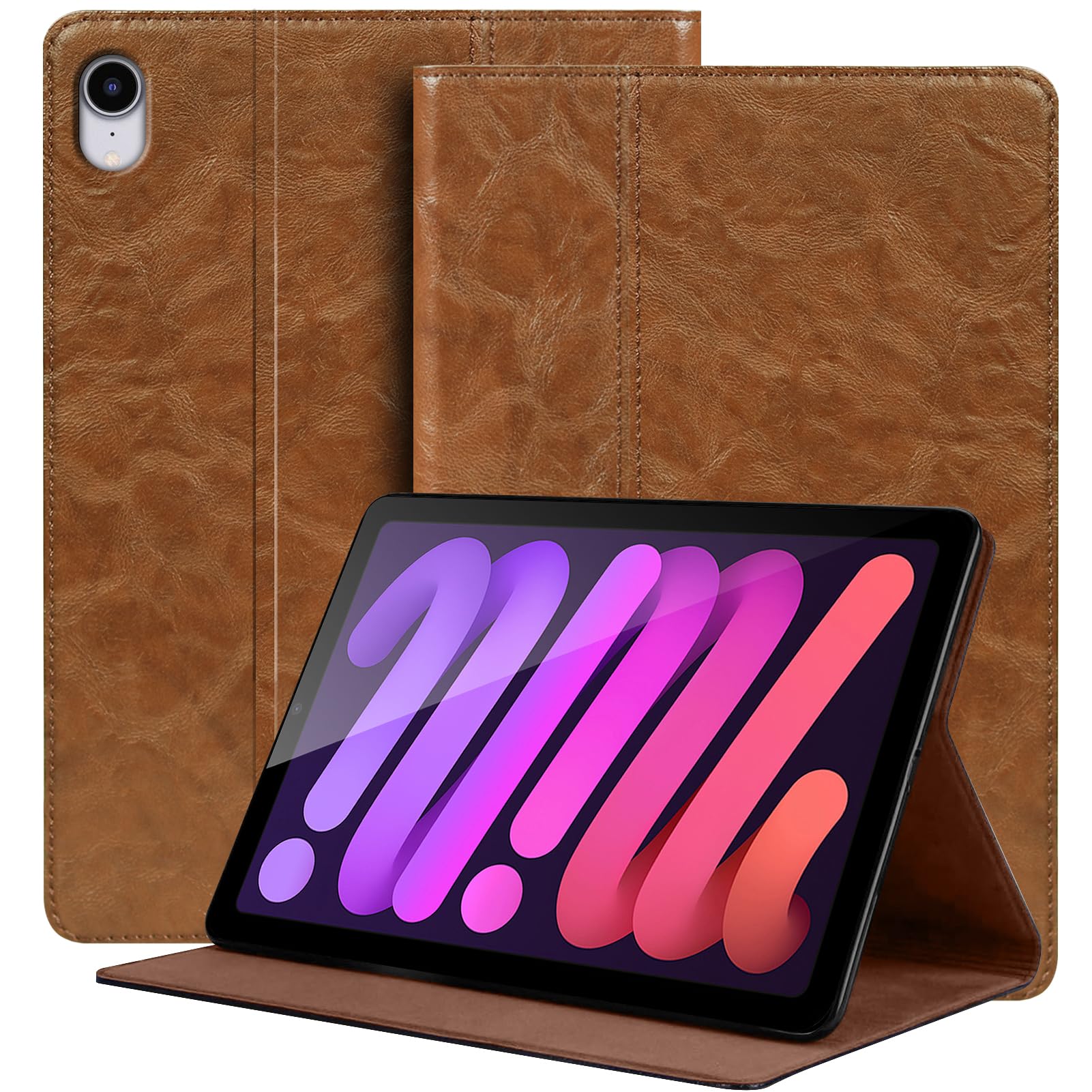 Étui iPad mini 7ème génération cuir véritable housse tablette kaki - 8