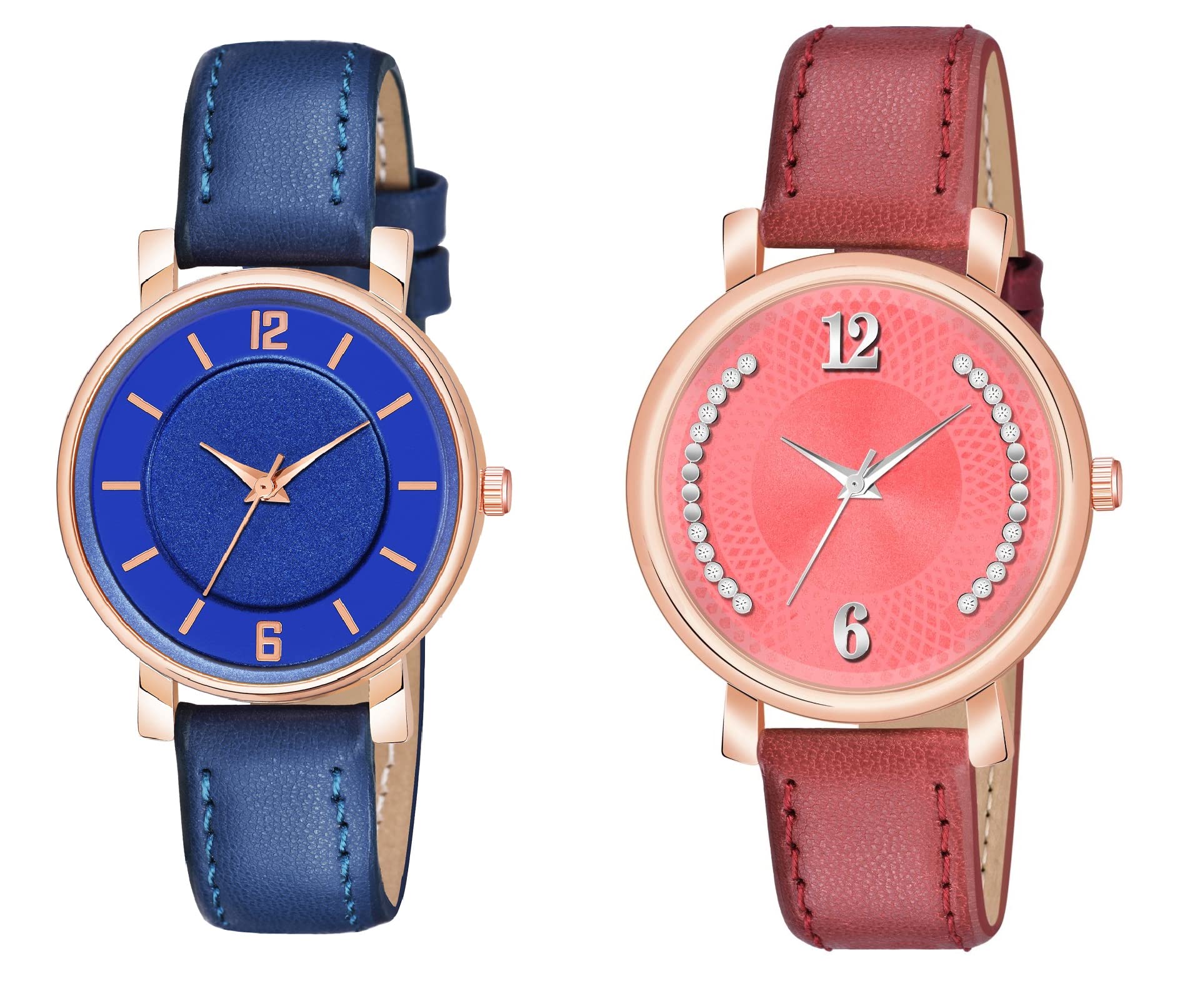 KIROH Analog Round Dial Designer Premium Leather Strap Analog Watch for Girls & Women(GRN-GRN) (Blue-Brown) (B0C4TKFC2F) Amazon Price History, Amazon Price Tracker