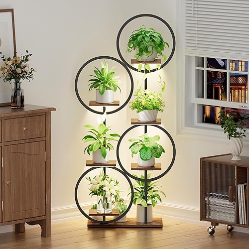Miniatura 9 de POZILAN Soporte para plantas de interior con luces de crecimiento, soporte de metal de 6 niveles de 55 pulgadas con luces para plantas de interior,