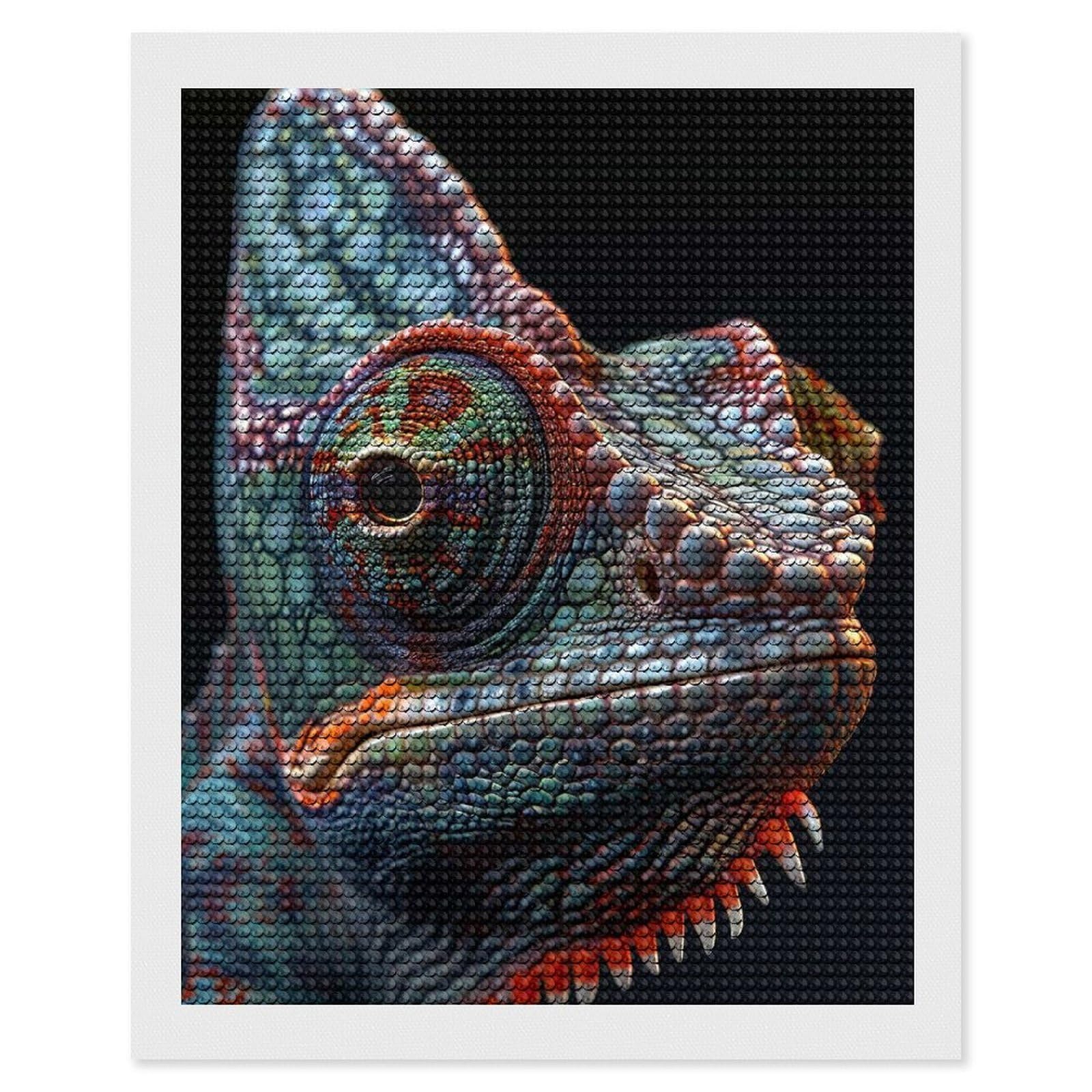 Junmoney Chameleon Diamond Painting Set 16"x20", Modern Decor, for Beginners, Printed Canvas, Thoughtful Handmade Gift, with Tool Kit