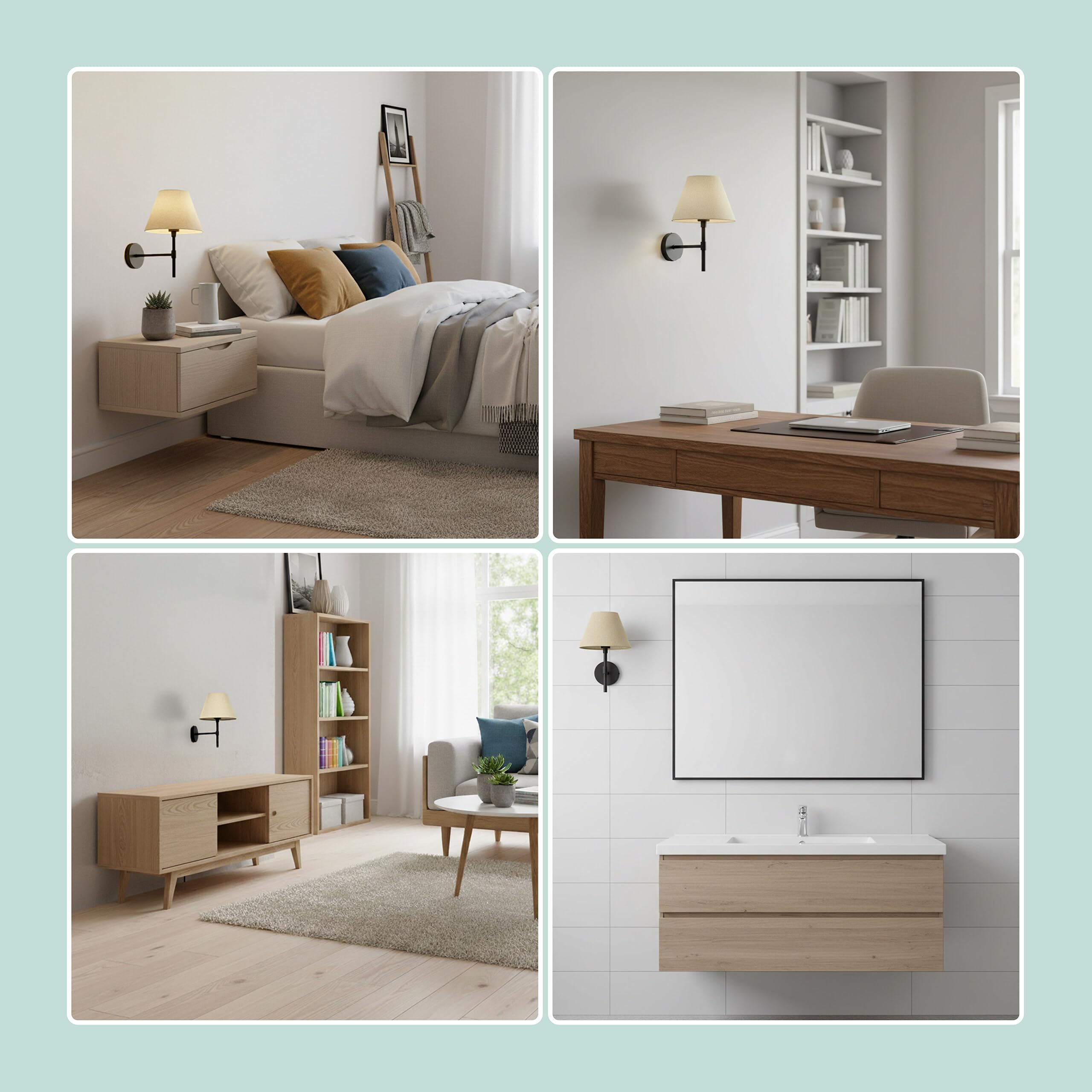 Relaxdays Lampada da Parete, Paralume in Tessuto, Design Minimalista, Attacco E27, 32,5 x 27 cm