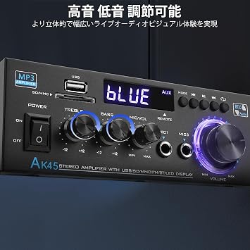 Bluetooth Amplifier 5.0 HiFi Stereo Power Amplifier Receiver 2.0 Channel 2X40W Mini Amplifier Compact Home Audio Amplifier Bass/Treble Control FM/USB/SD/MIC Input for Speakers