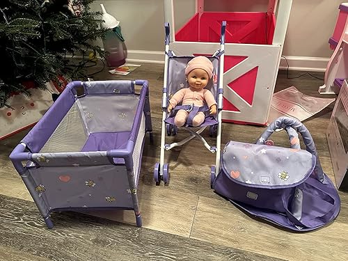 Miniatura 27 de Anivia Mueble de cama para muñecas, juguete de 2 funciones, cama de muñeca y columpios para muñecas de 18 pulgadas, cuna de muñeca con parte