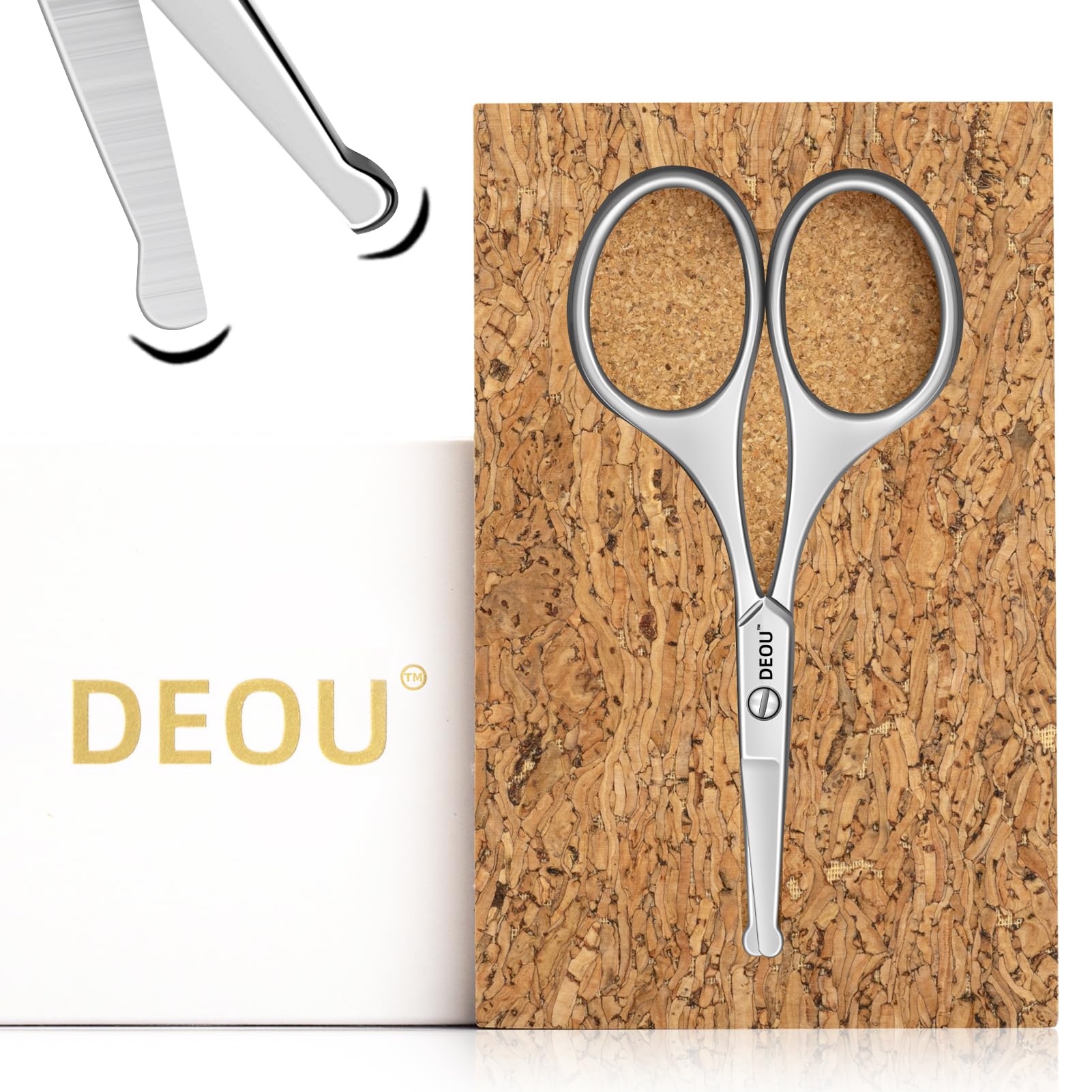 DEOU Silver Stainless Steel Round Nose Safety Scissors - Compact Facial Hair Trimming Tool for Men's Nose, Eyelashes, Eyebrows, Beard & Pet Grooming