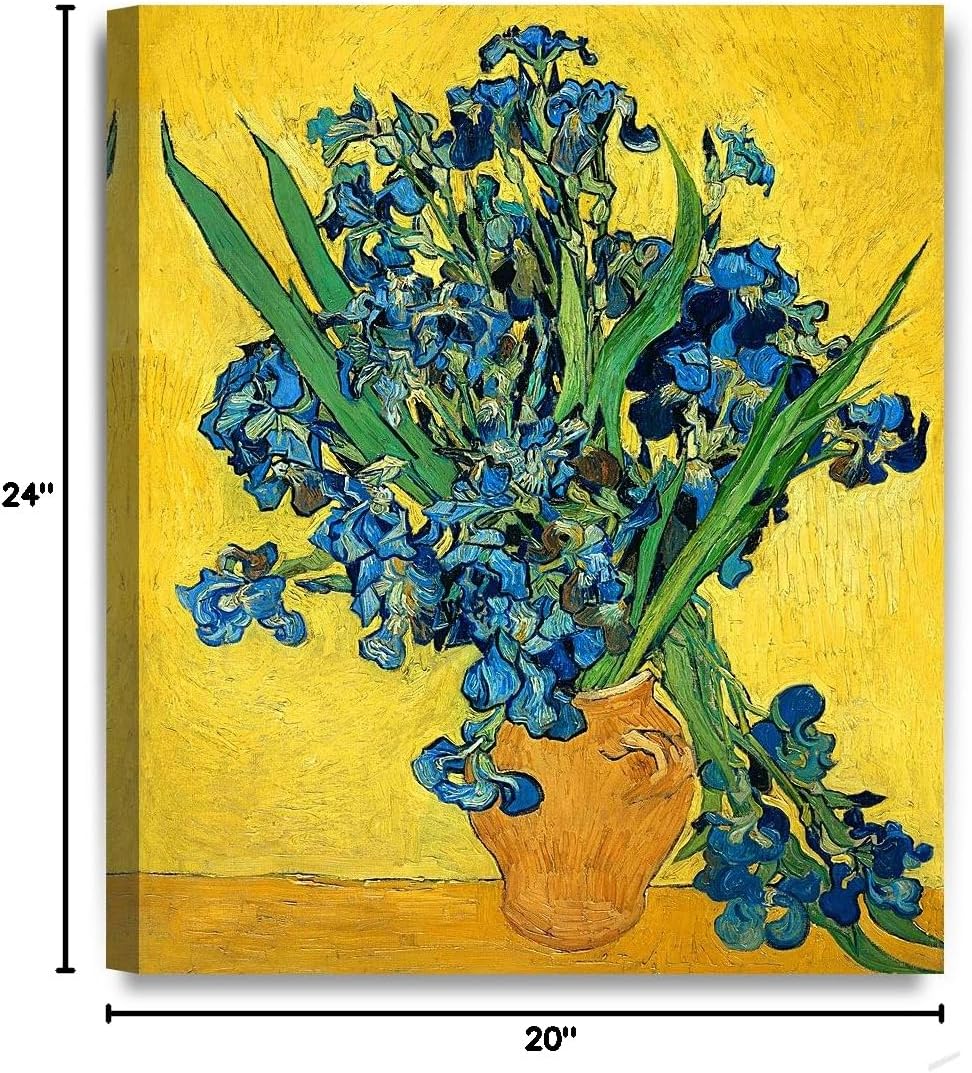 DECORARTS - Irises Vase Flower by Vincent Van Gogh. Oil Painting Reproduction. Giclee Print on Canvas. Ready to Hang Wall Art for Home and Office Decor. 20x24 in