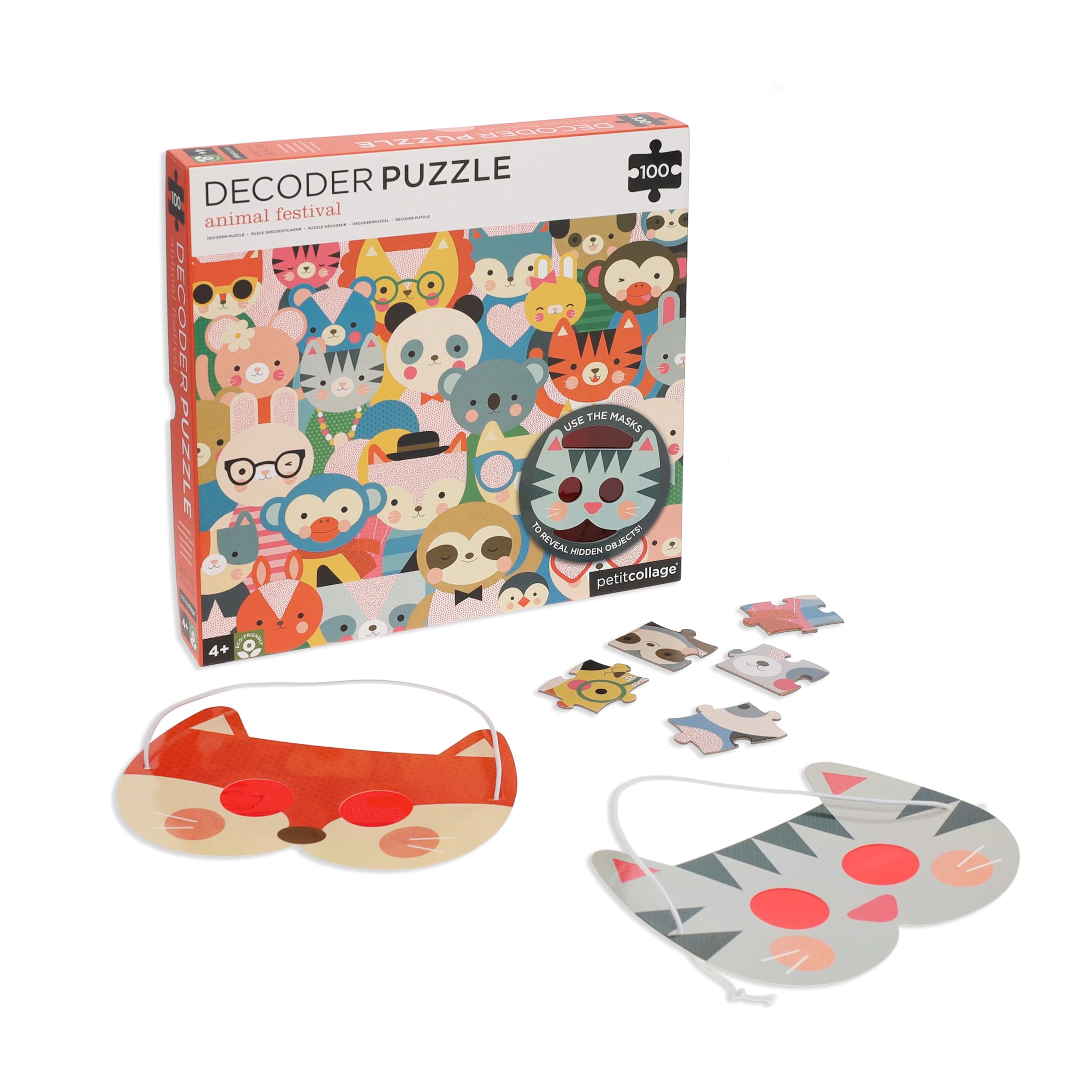 Petit Collage Animal Festival Decoder Children's Puzzle, 100-Pieces - Jigsaw Puzzle for Kids - Includes Glasses to Uncover Hidden Objects - Animal Puzzle for Ages 4+, Makes a Great Gift Idea - Image 6