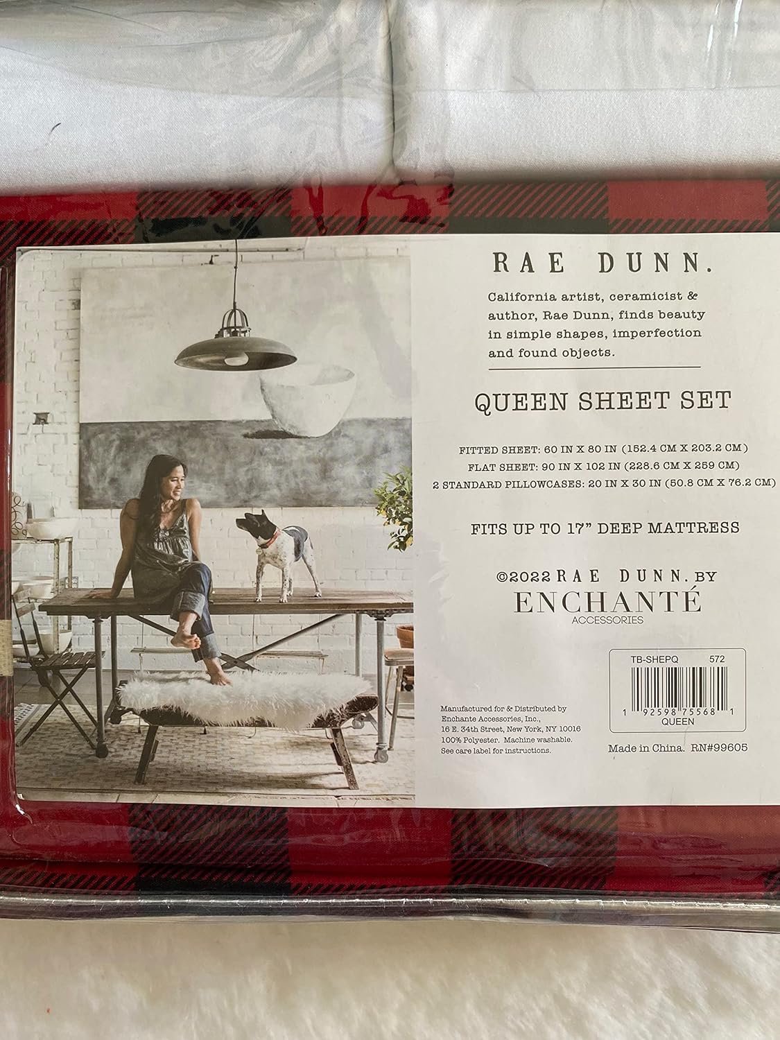 Rae Dunn Queen Sheet Set, Blessed Embroidered Pillowcases, Buffalo Design/Red,Black,White