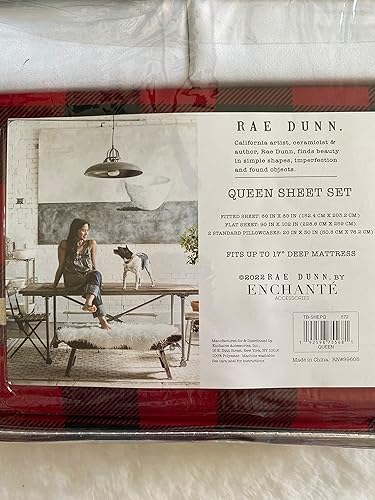 Miniatura 3 de Rae Dunn Juego de sábanas Queen, fundas de almohada bordadas benditas, diseño de búfalo/rojo, negro, blanco