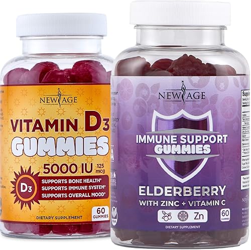 NEW AGE Gomitas Ultimate Immune Support – Paquete de 2 – Extracto de saúco negro Sambucus con vitamina C y zinc, 60 unidades y gomitas de vitamina