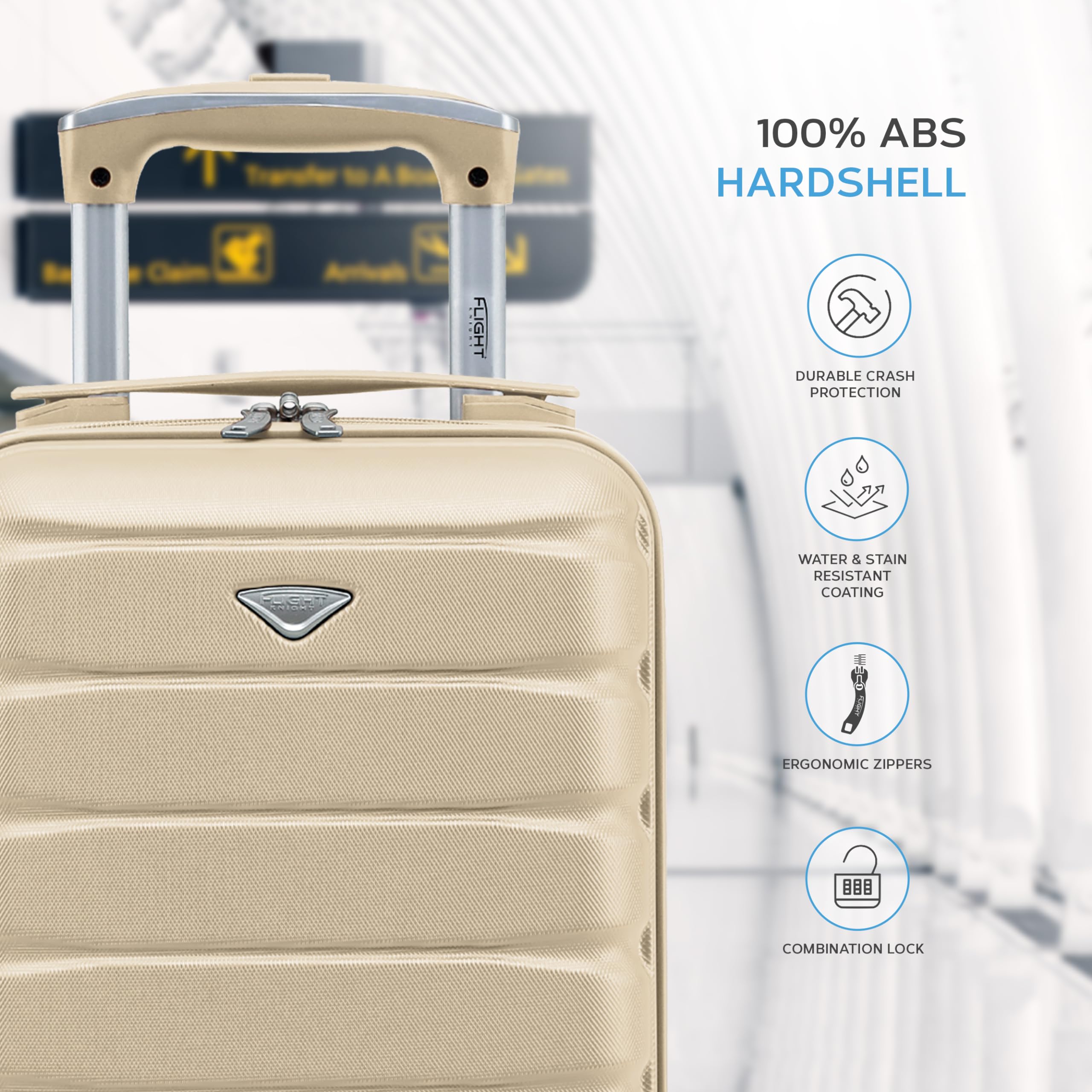 Flight Knight 40x20x25 Ryanair Underseat Cabin Bag, Lightweight Suitcase, Small Durable 4-Wheel Cabin Case, Maximum Carry-On Size, ABS Hard Shell, 10kg Hand Luggage Bag- 40 x 20 x 25