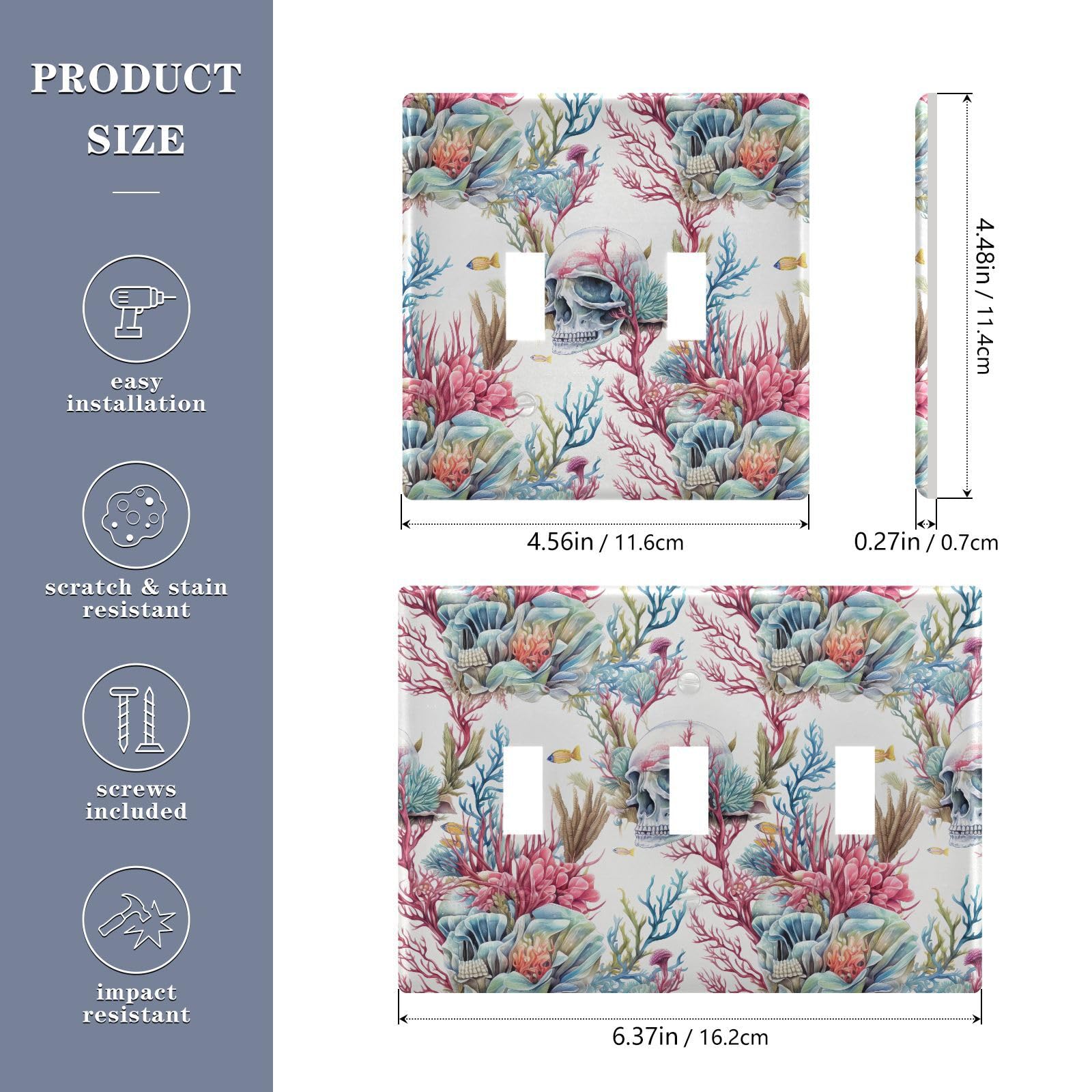 UMIRIKO Aquatic Plant Fish Light Switch Cover Plate Covers Decorative Double Toggle Home Decor 202b3386