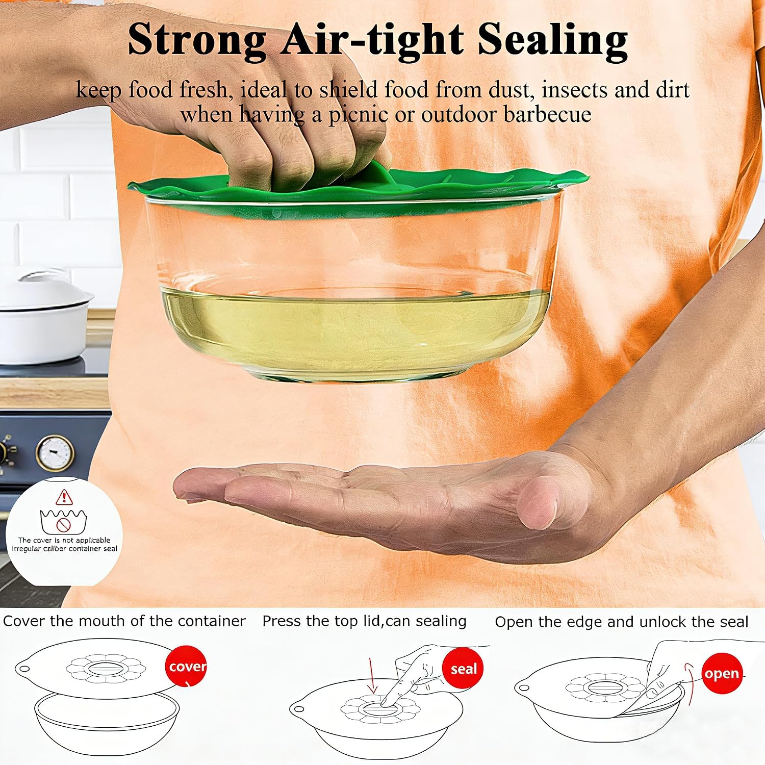 Reusable Silicone Food Lids 5 Pack, Airtight Suction Seal Covers, BPA-Free Heat Resistant Silicone Pot & Pan Lids, Fits Most Containers, Microwave & Dishwasher Safe