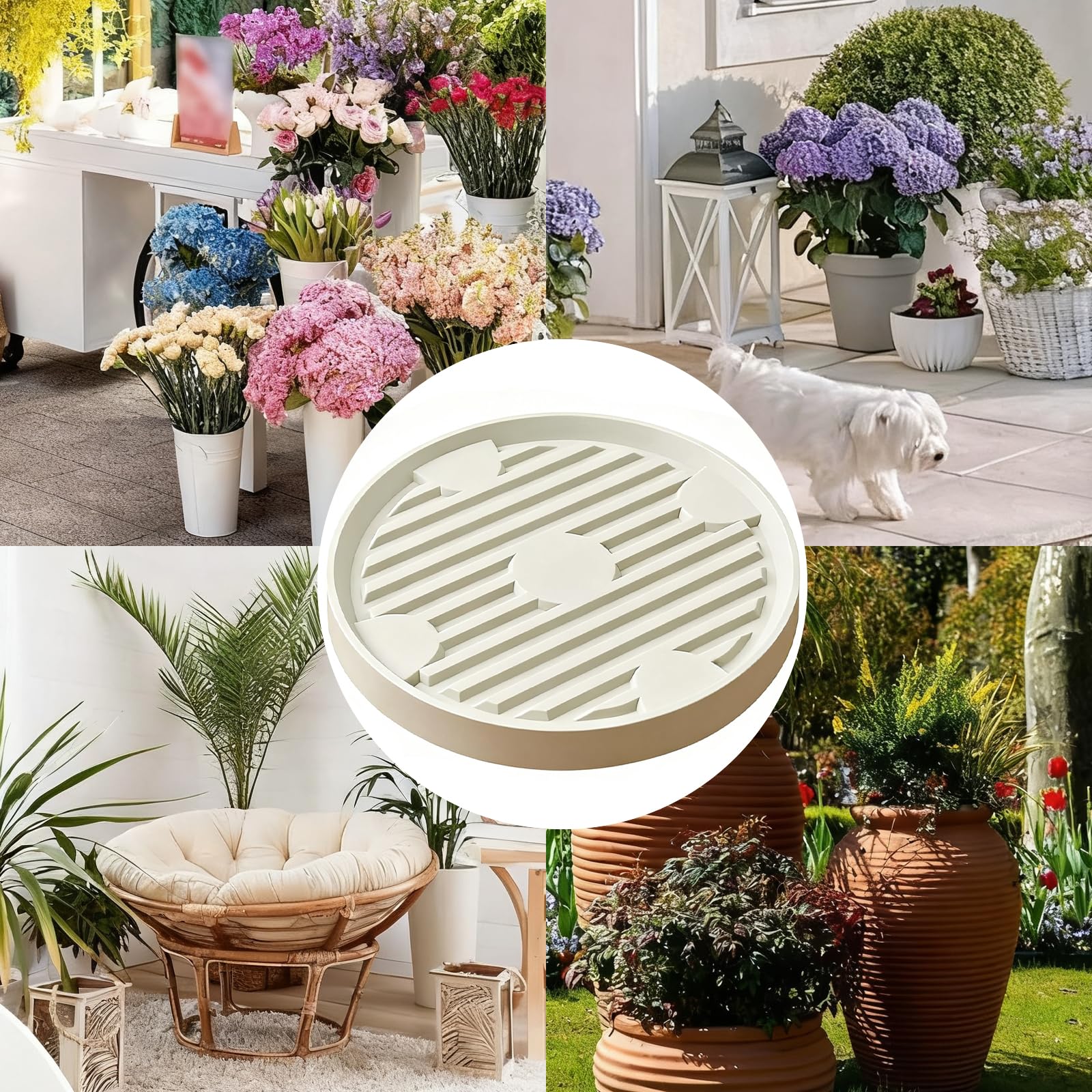 Rundrollbrett Pflanzen, Carrito de Maceta Móvil para Interiores y, Rodillo Redondo para Macetas, Plataforma Resistente para Plantas Apto para Diversos Entornos Interiores y Exteriores (Beige)