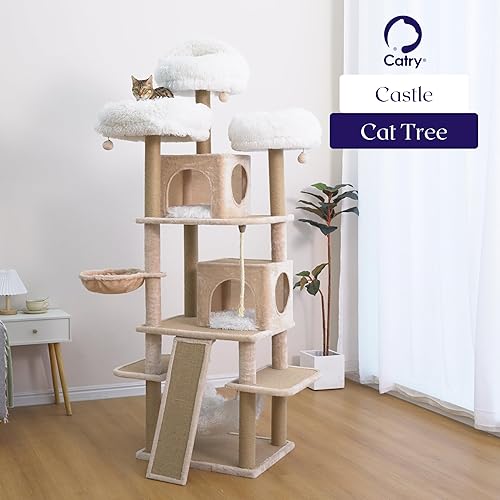 Miniatura 9 de Catry Árbol para gatos Babylon una torre compleja y dinámica para gatos con hamaca para gatos, poste rascador y juguetes juguetones, atrapa