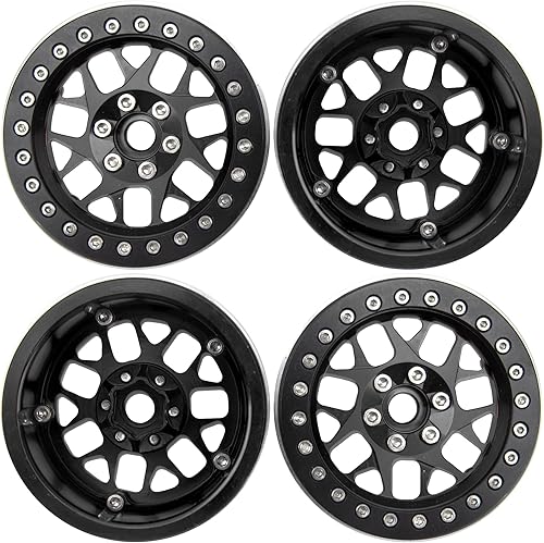 Miniatura 2 de Paquete de 4 llantas HIRCQOO Metal Beadlock de 2.2 pulgadas, 12 bujes hexagonales compatibles con Axial SCX10 90046 SCX10-III Redcat Gen7 D90